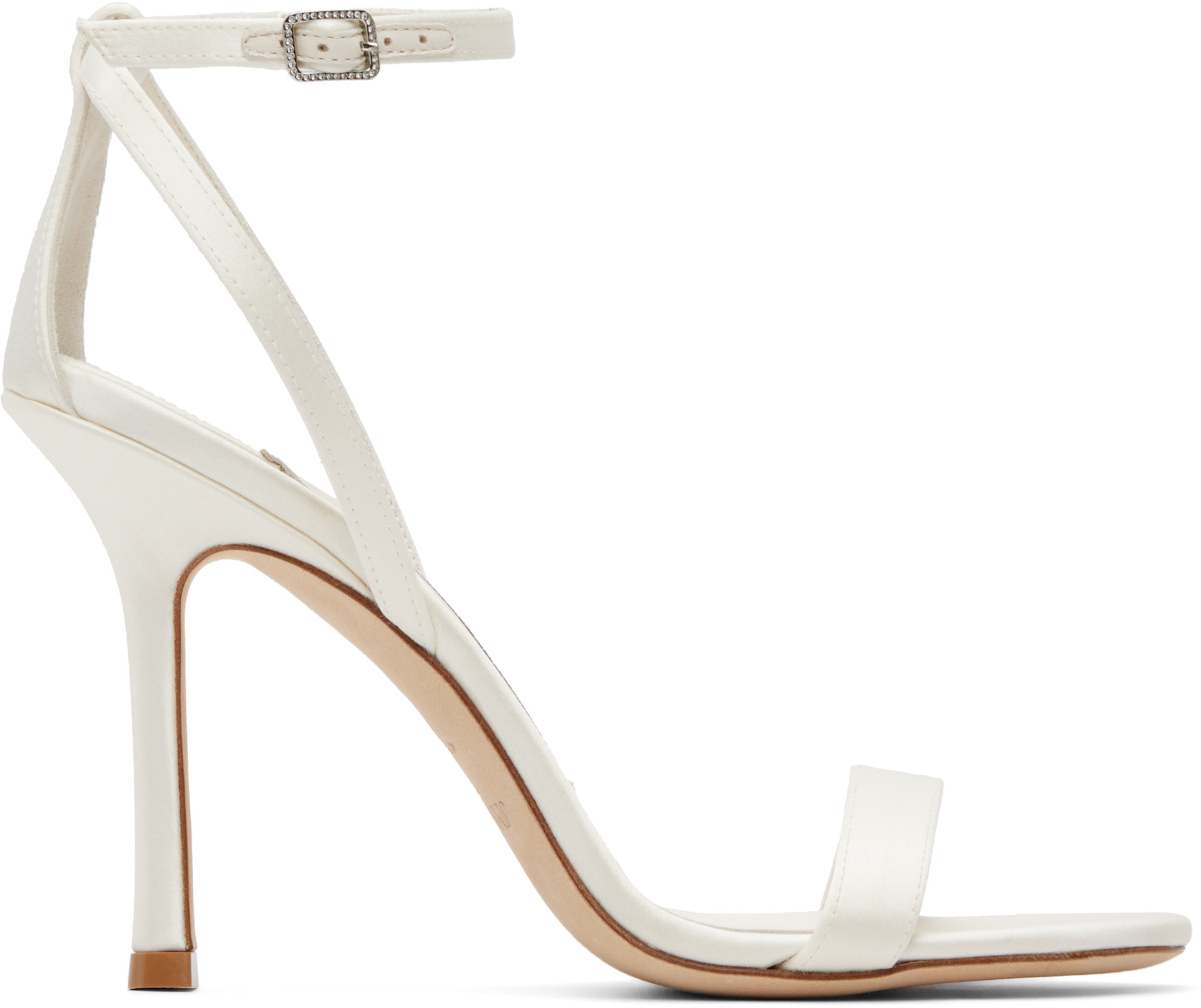 Jimmy Choo: White Moza 100 Satin Crystal Buckle Heeled Sandals