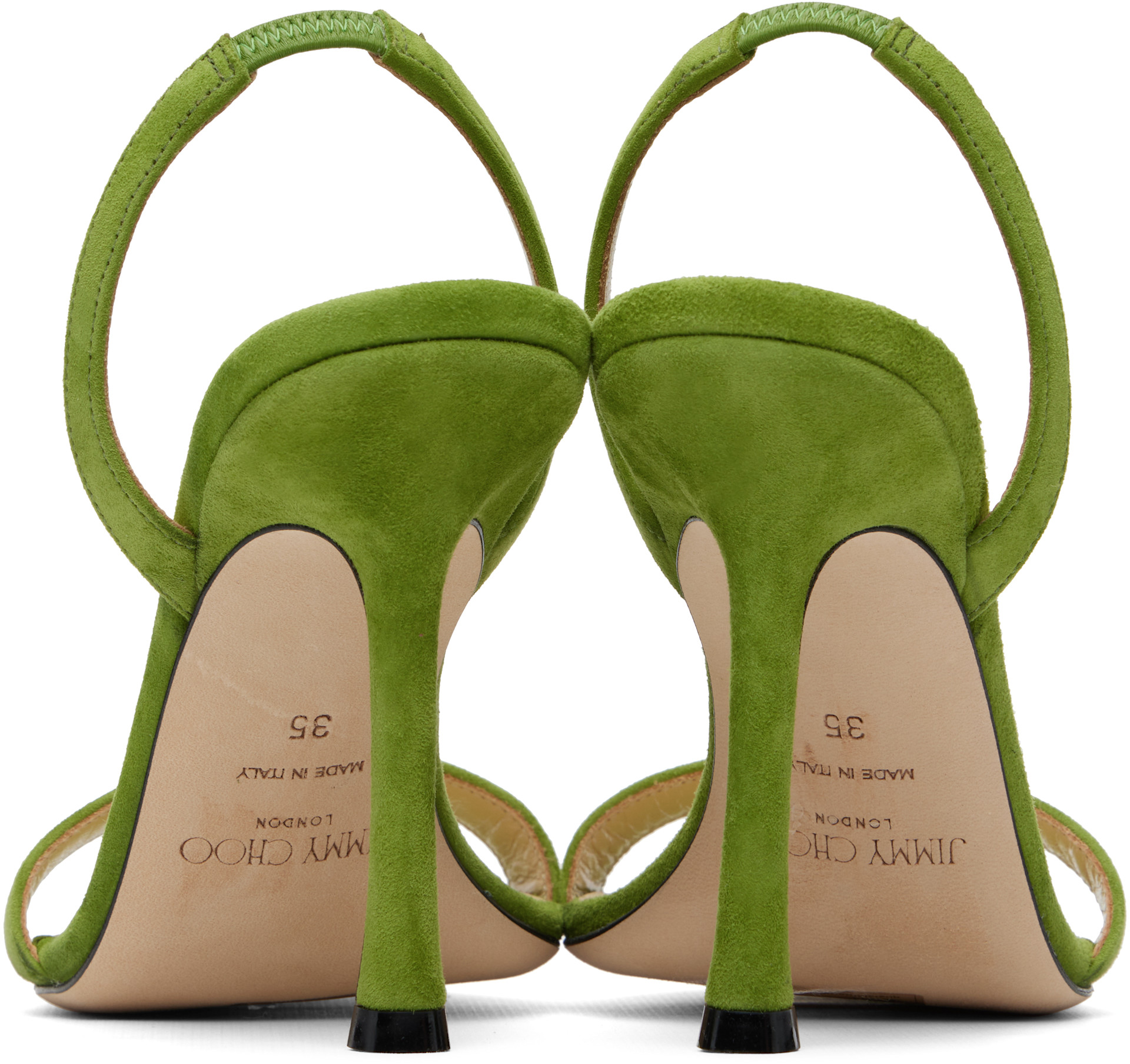 Jimmy Choo: Green Jenn 100 Heeled Sandals | SSENSE