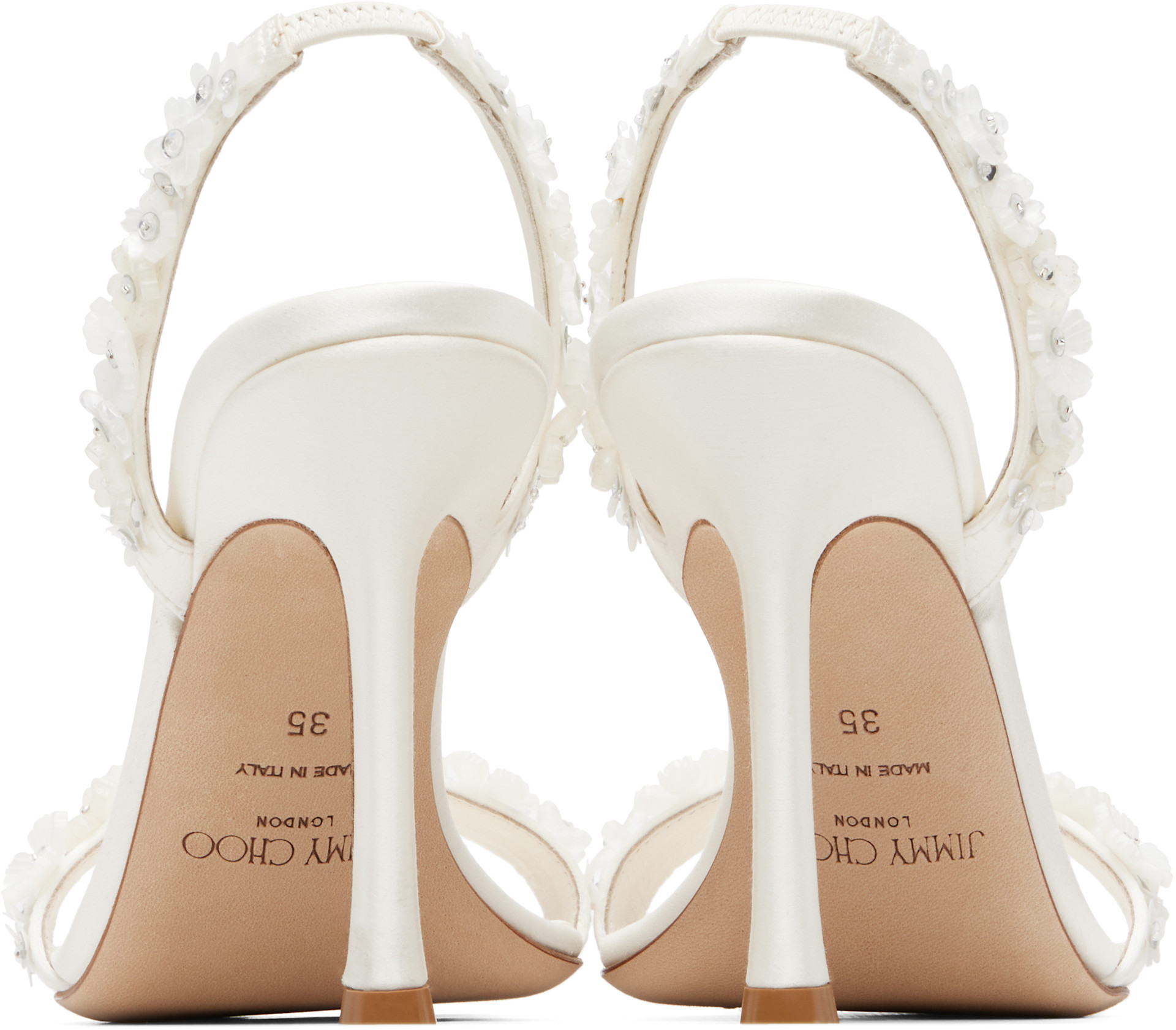 Jimmy Choo: ホワイト Jenn 100 Bridal ヒールサンダル | SSENSE 日本