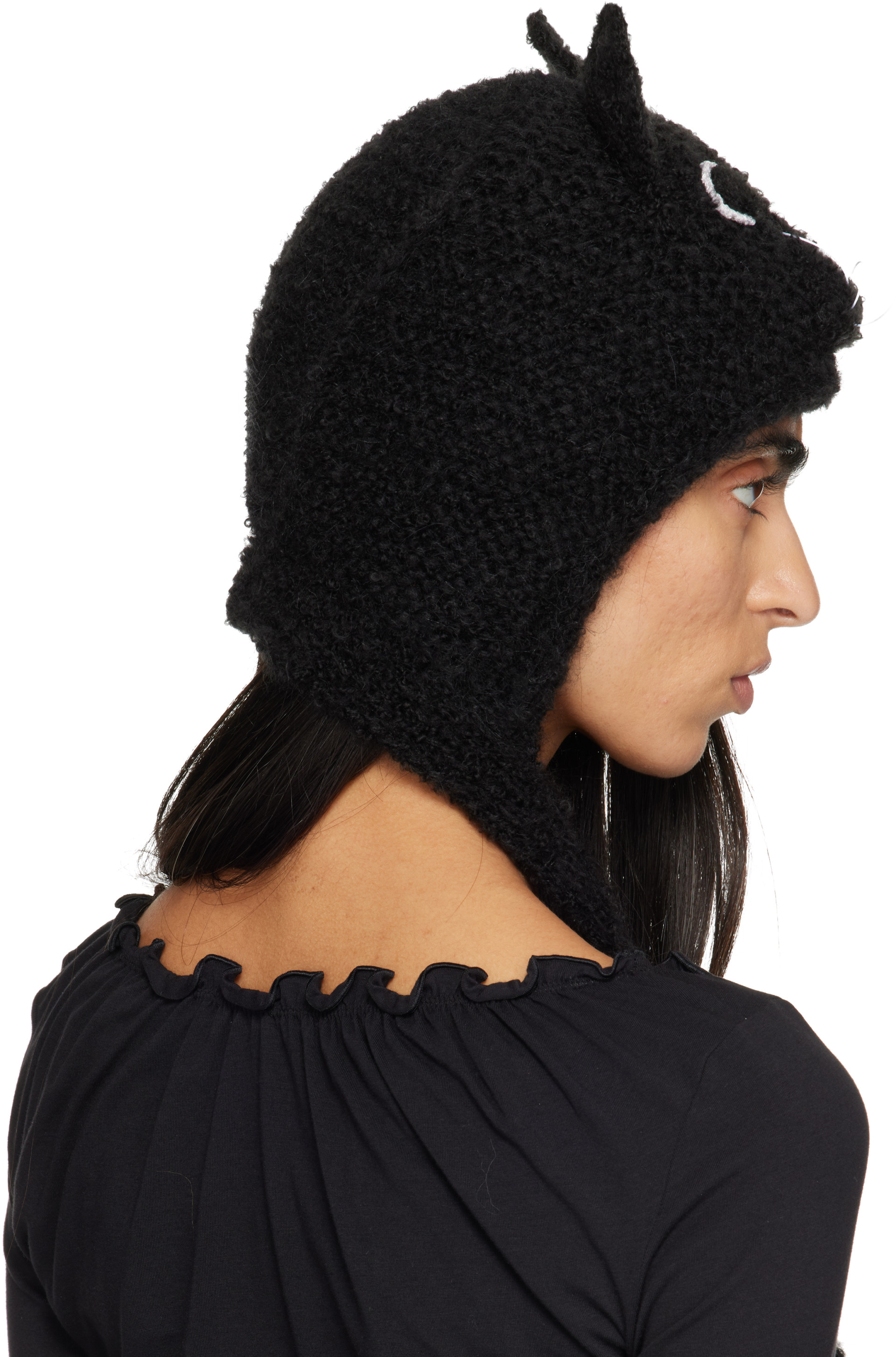 chopova lowenaニット帽 Chopova Lowena: Black Kitty Knitted Bonnet | SSENSE