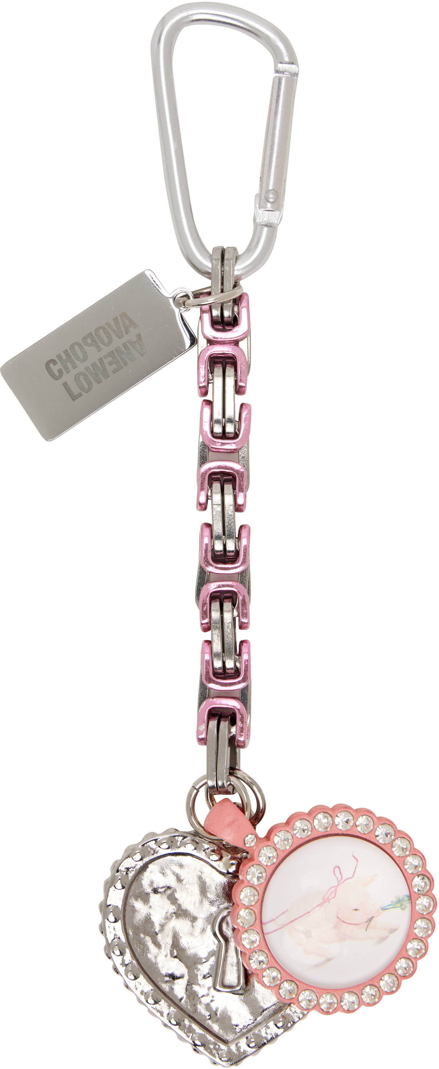 Chopova Lowena: Silver & Pink Piggy Sweatheart Keychain | SSENSE