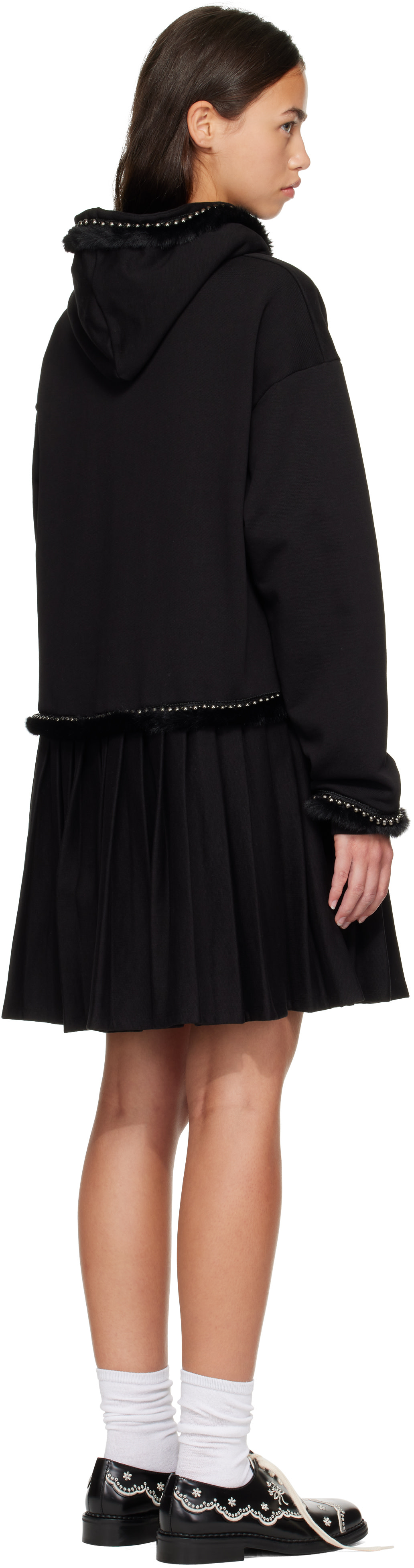Chopova Lowena: Black Fuzzy Pearl Hoodie Minidress | SSENSE United