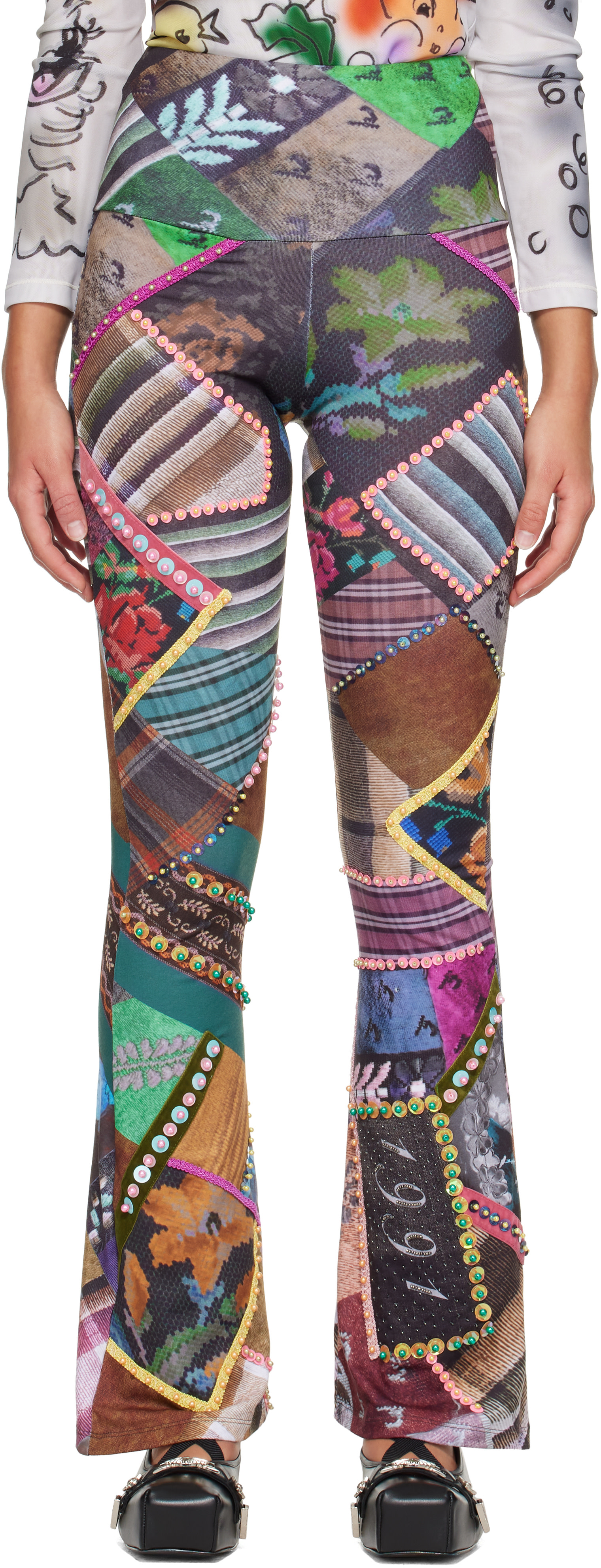 Chopova Lowena: Multicolor '1991' Beaded Jersey Leggings | SSENSE