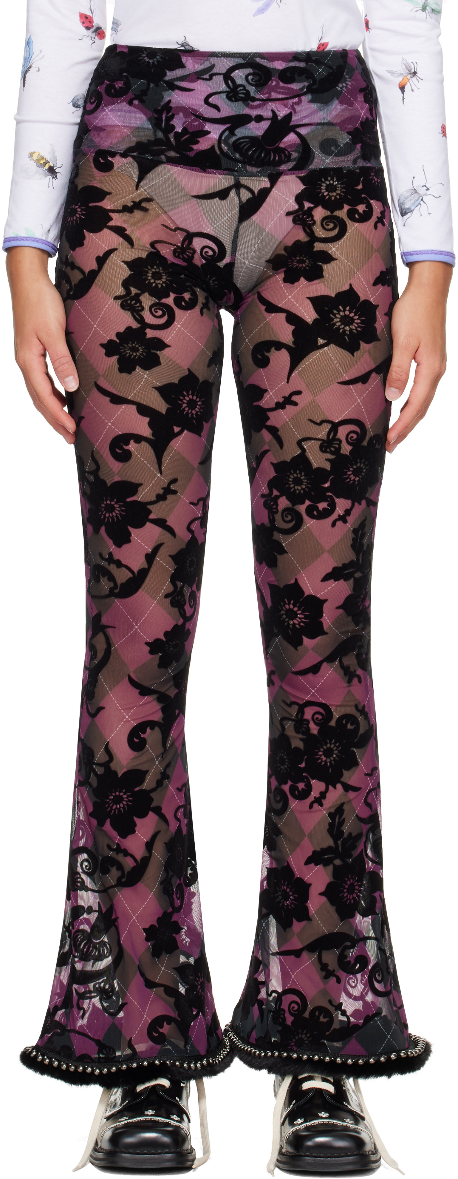 Chopova Lowena: Purple Dew Sweeper Mesh Leggings | SSENSE