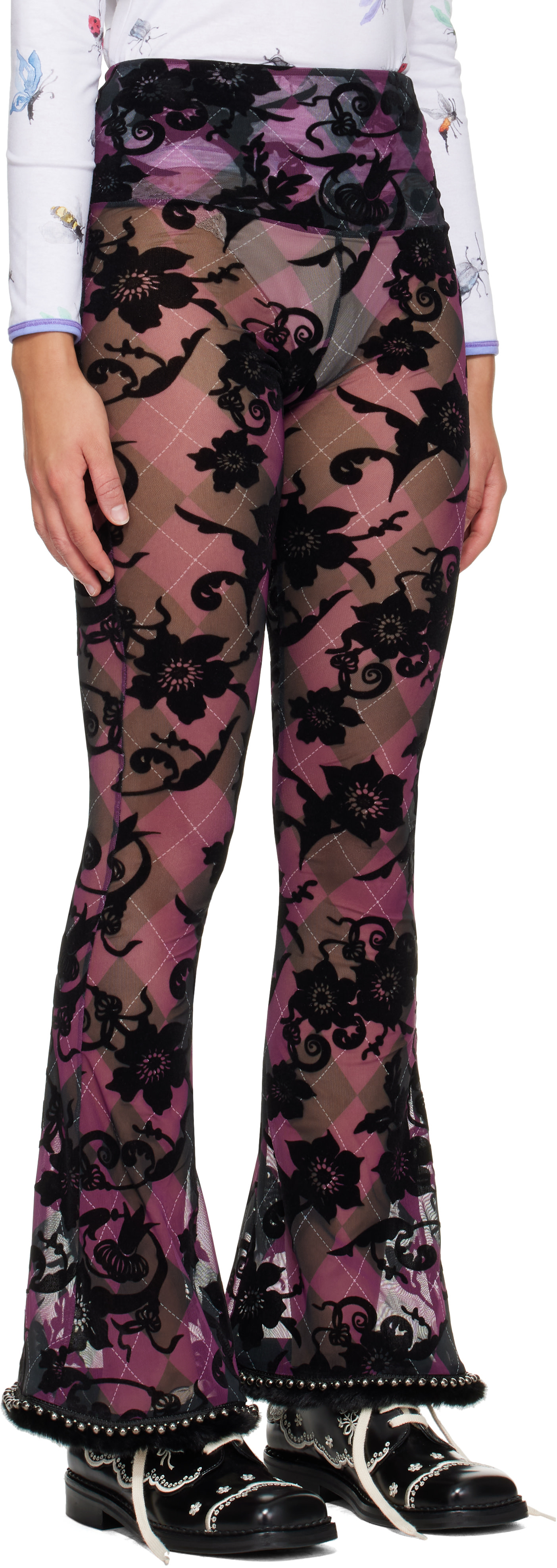 Chopova Lowena: Purple Dew Sweeper Mesh Leggings | SSENSE