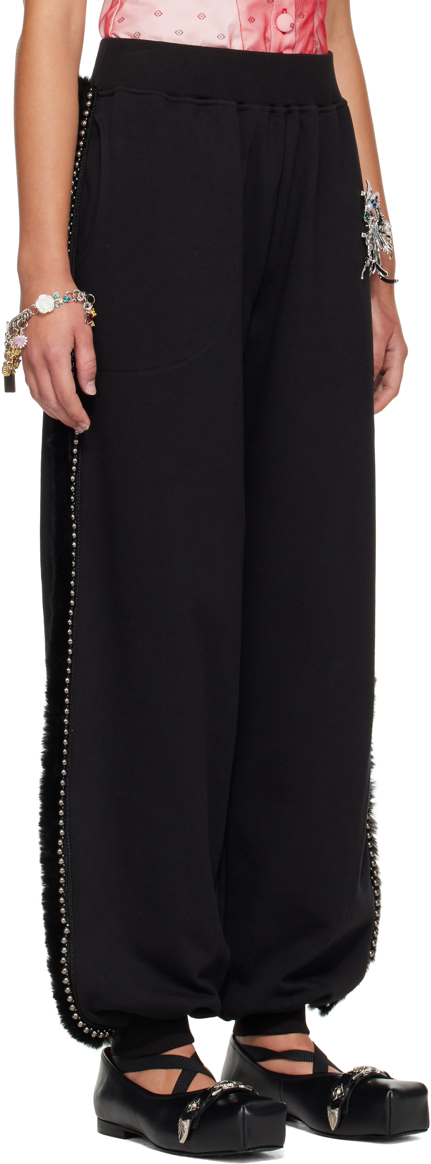 Chopova Lowena: Black Fuzzy Pearl Sweatpants | SSENSE Canada