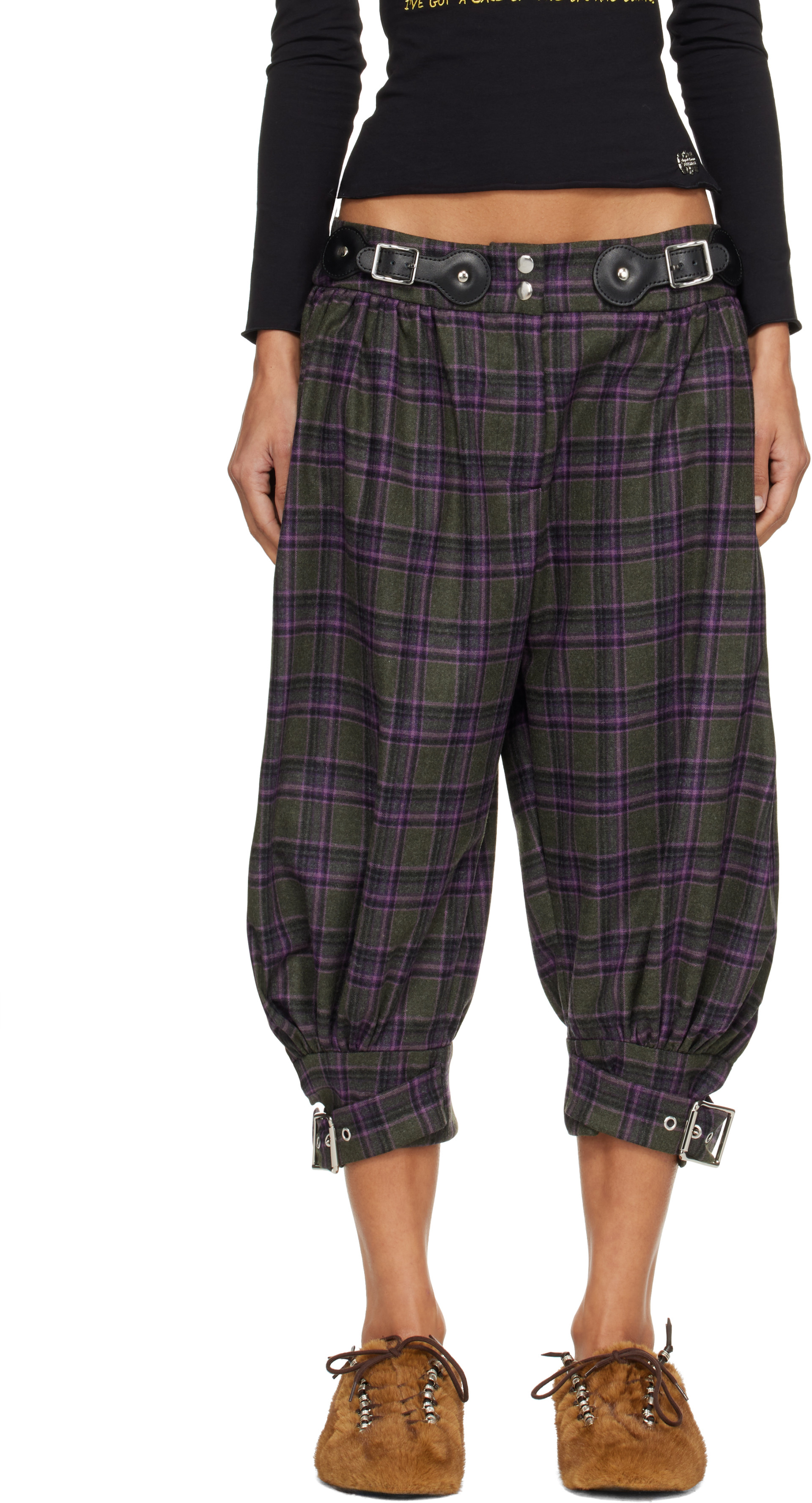 Chopova Lowena: Gray & Purple Plus Fours Knickerbocker Trousers