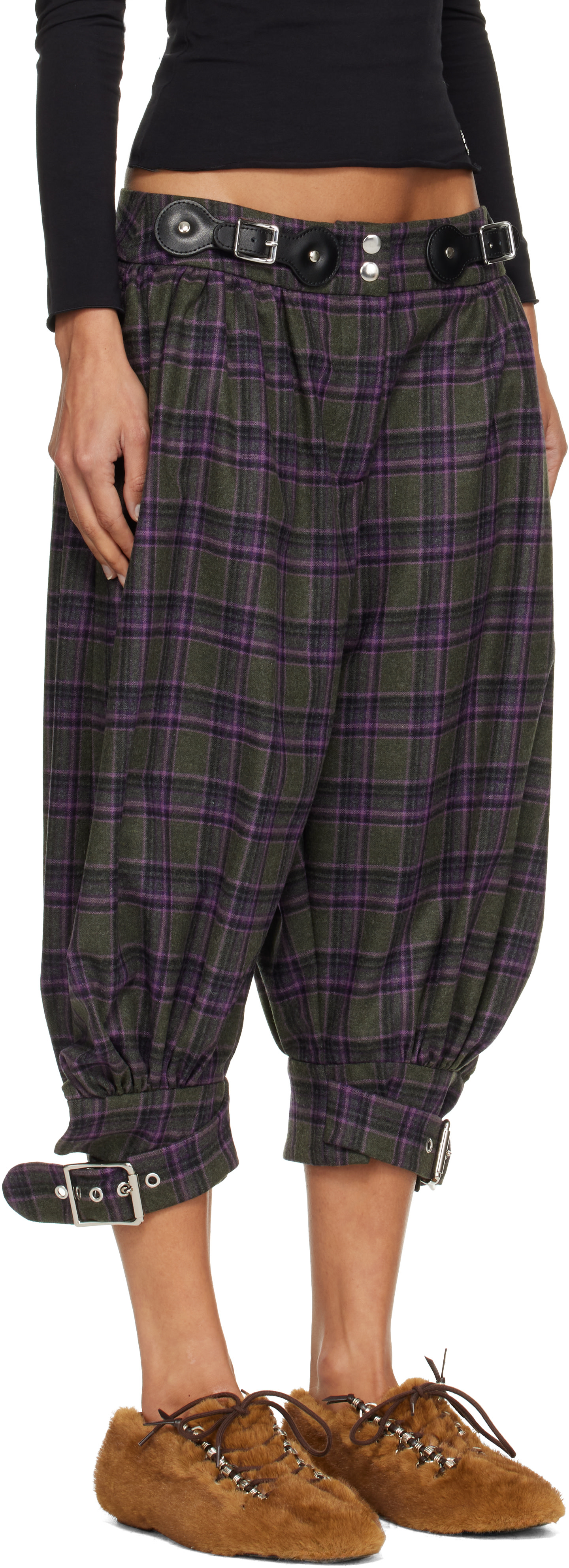 Chopova Lowena: Gray & Purple Plus Fours Knickerbocker Trousers