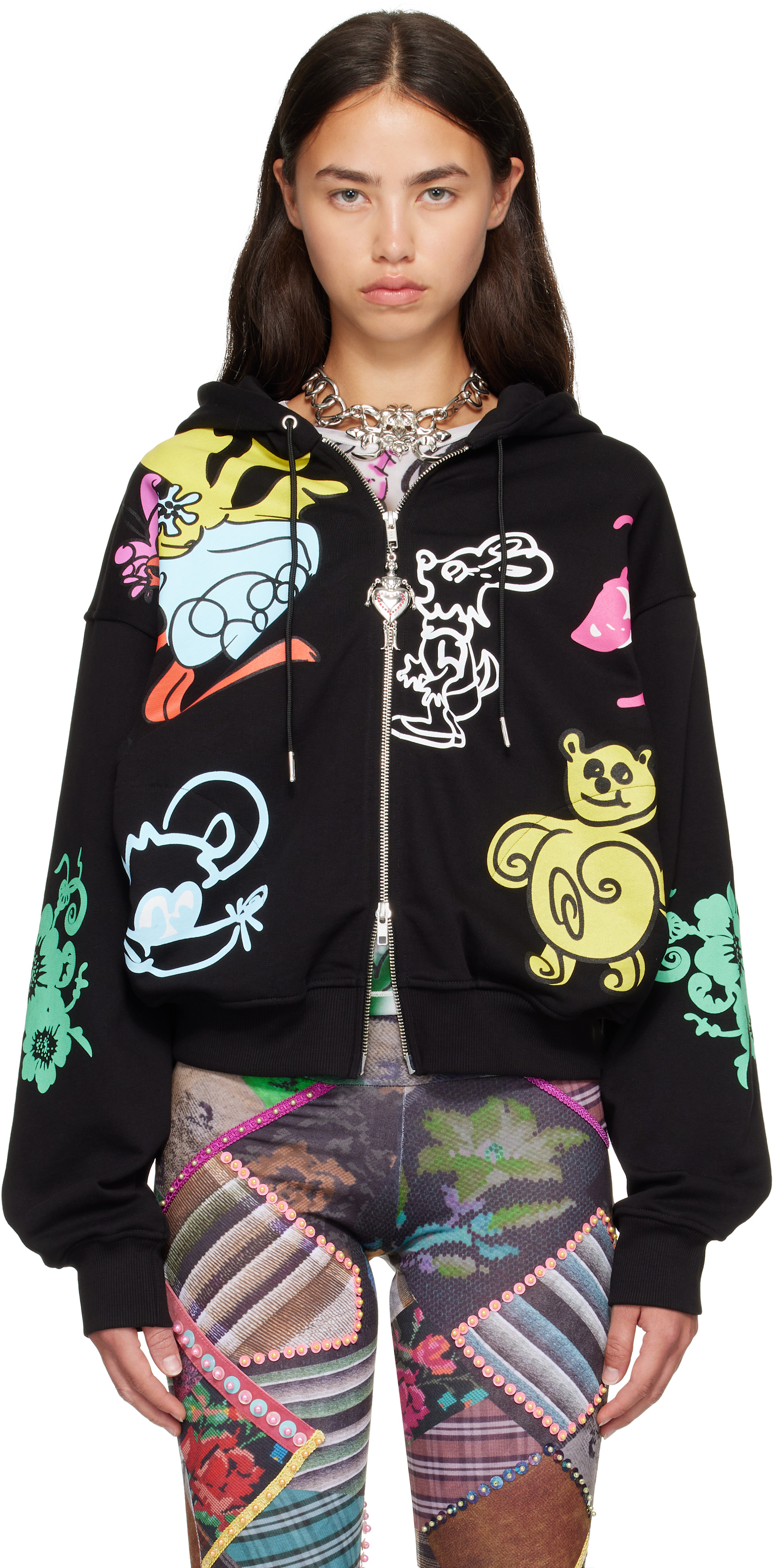 Chopova Lowena: Black 'Friends of CL' Zip Hoodie | SSENSE