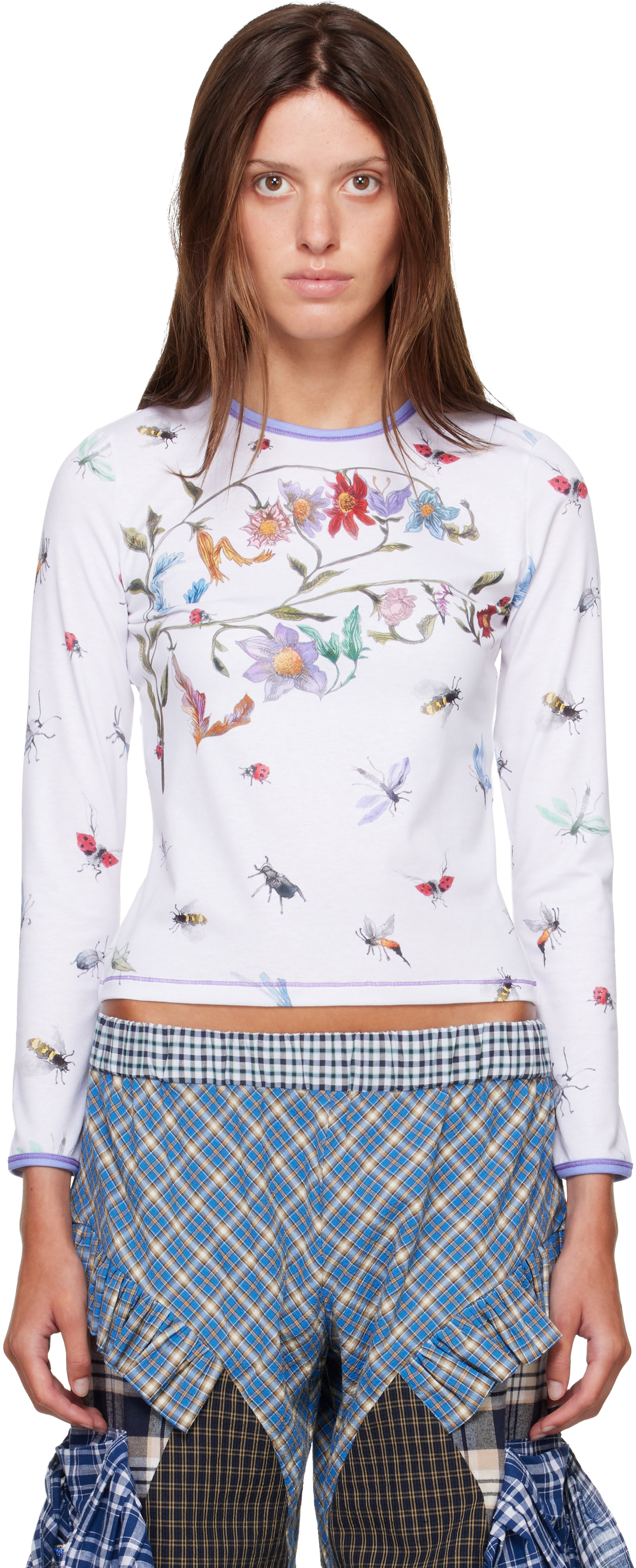 Chopova Lowena: White Floral Buggy Fitted Jersey T-shirt | SSENSE