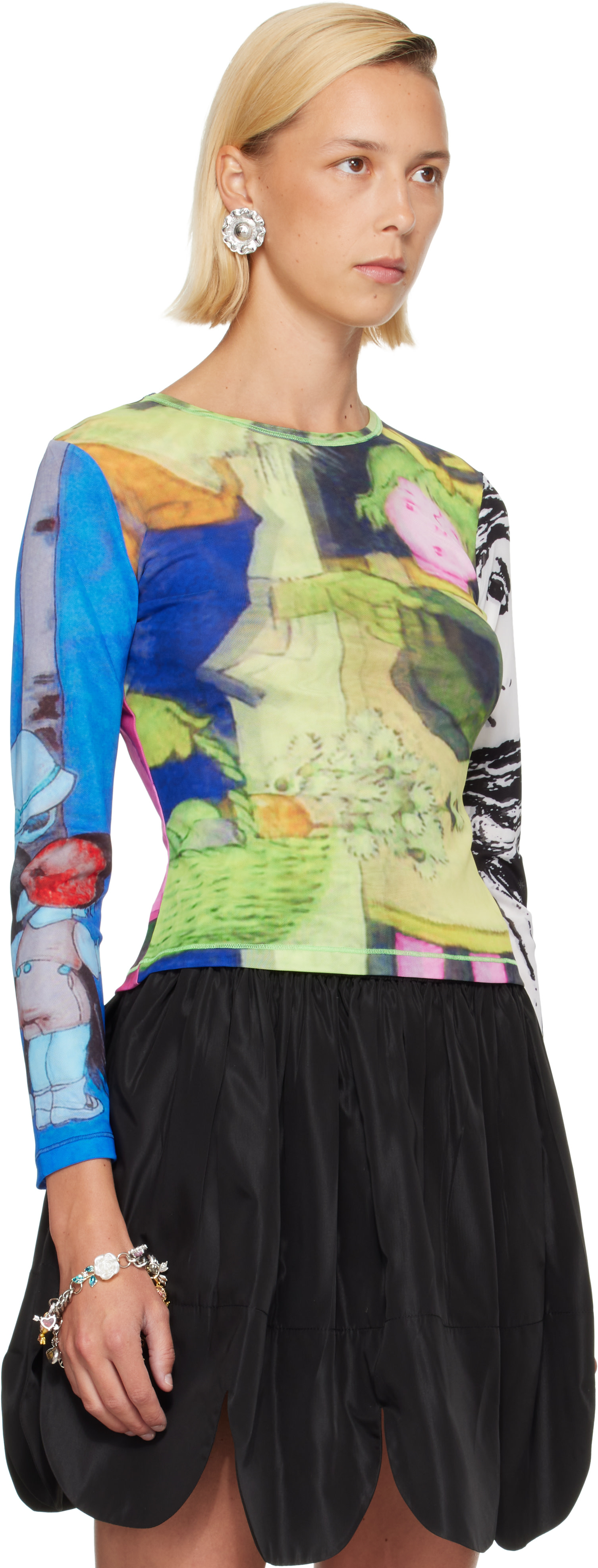 トップス chopova lowena tee Chopova Lowena: Multicolor 'Who's There?' Fitted Mesh T-shirt