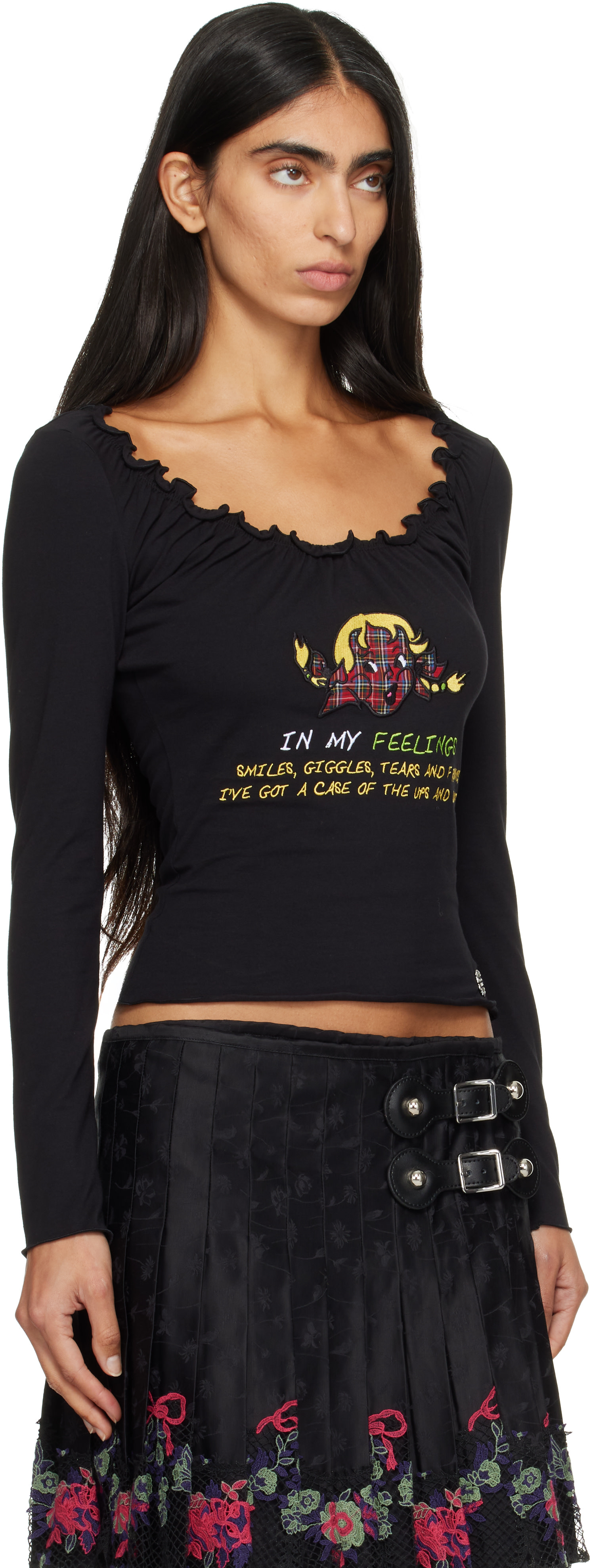 Chopova Lowena: Black 'FEELINGS' Happy Long Sleeve T-shirt