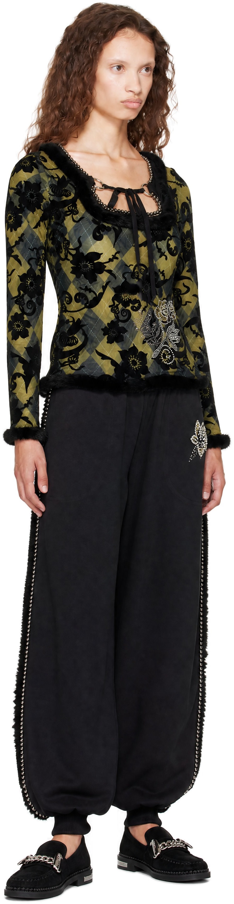 Chopova Lowena: Black & Green Dew Sweeper Mesh Blouse | SSENSE