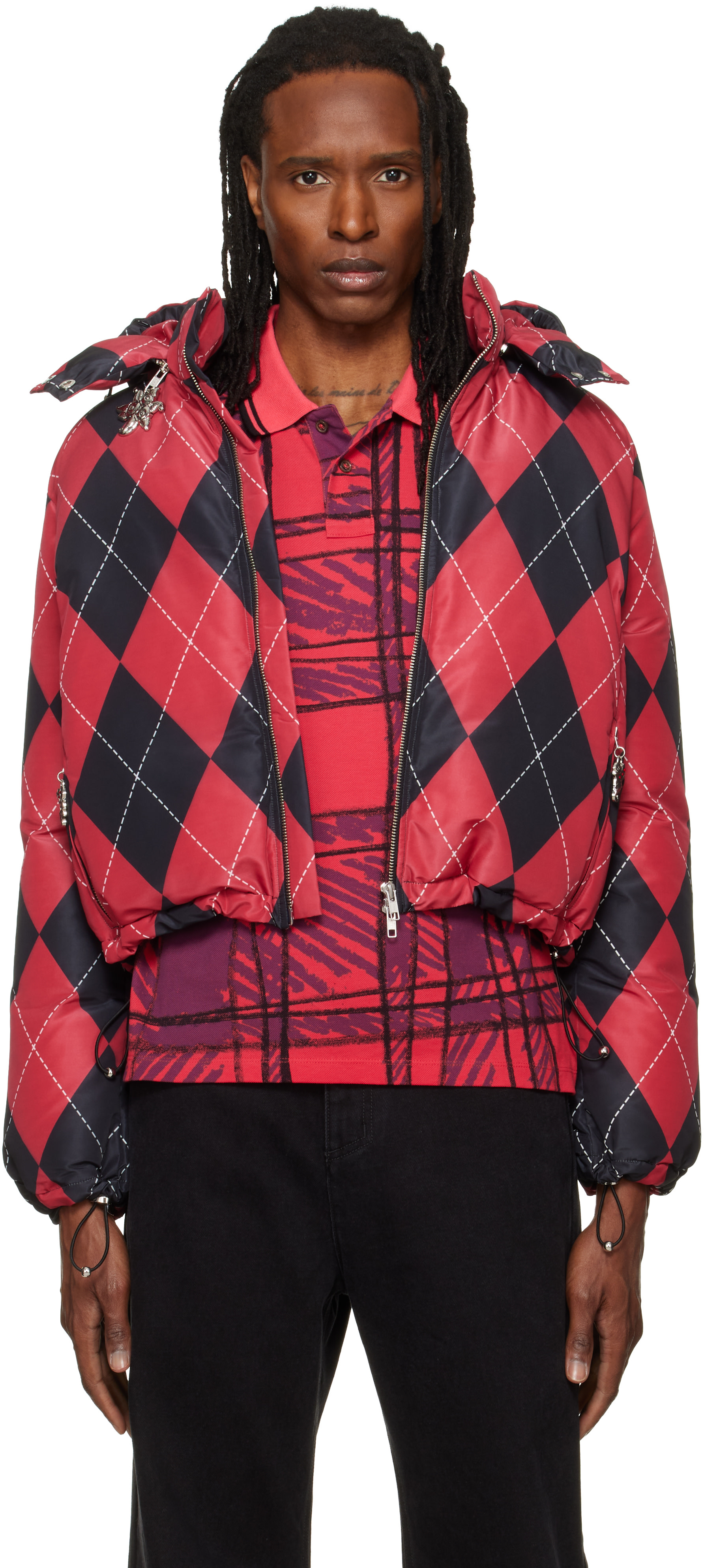 Chopova Lowena - Red Argyle Puffer Jacket