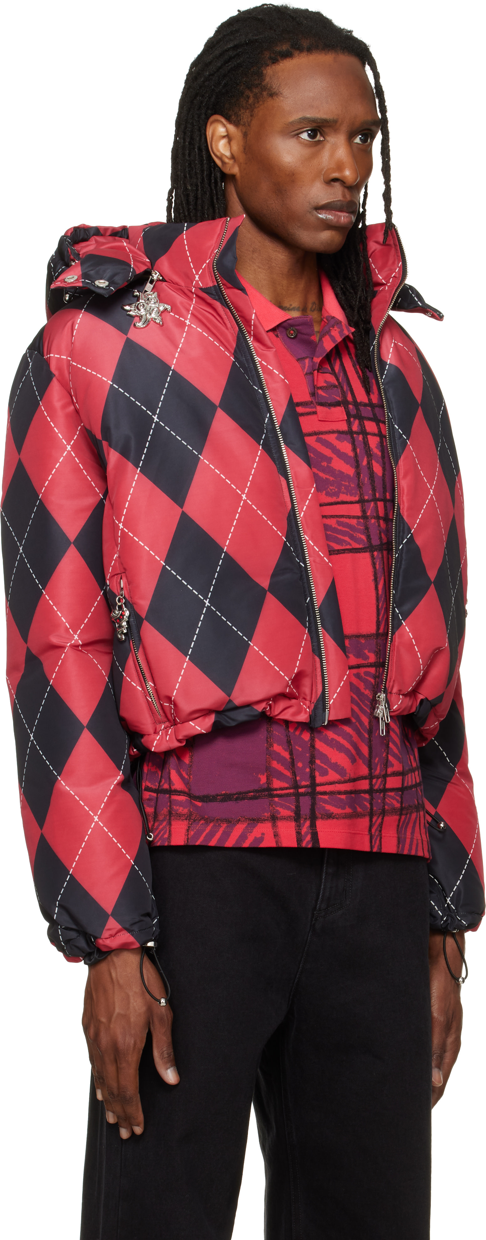 Chopova Lowena - Red Argyle Puffer Jacket