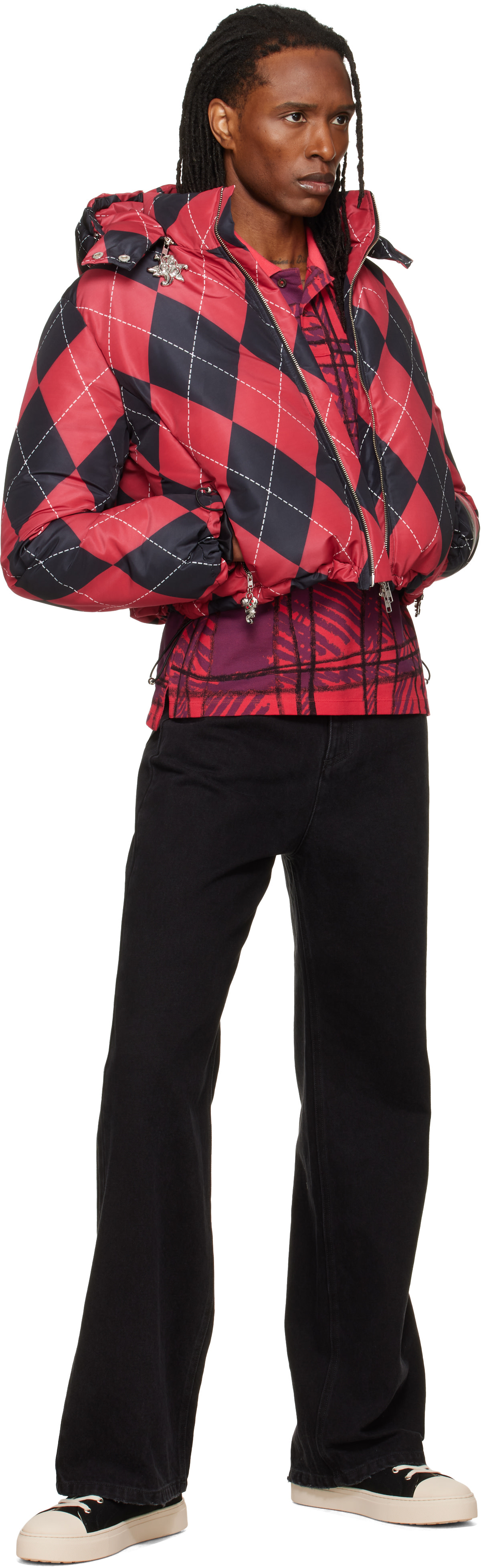 Chopova Lowena - Red Argyle Puffer Jacket