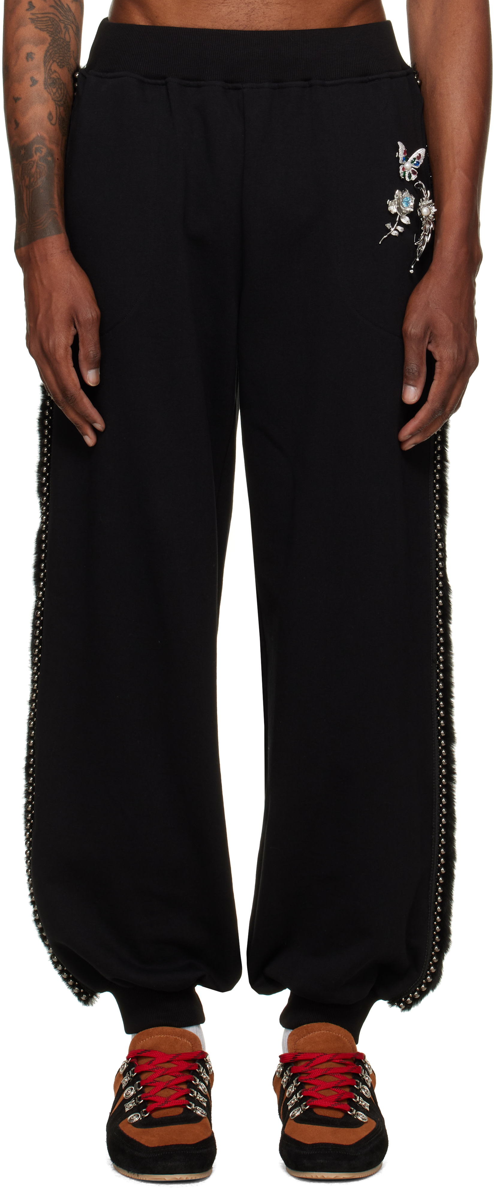 Chopova Lowena: Black Fuzzy Pearl Sweatpants | SSENSE