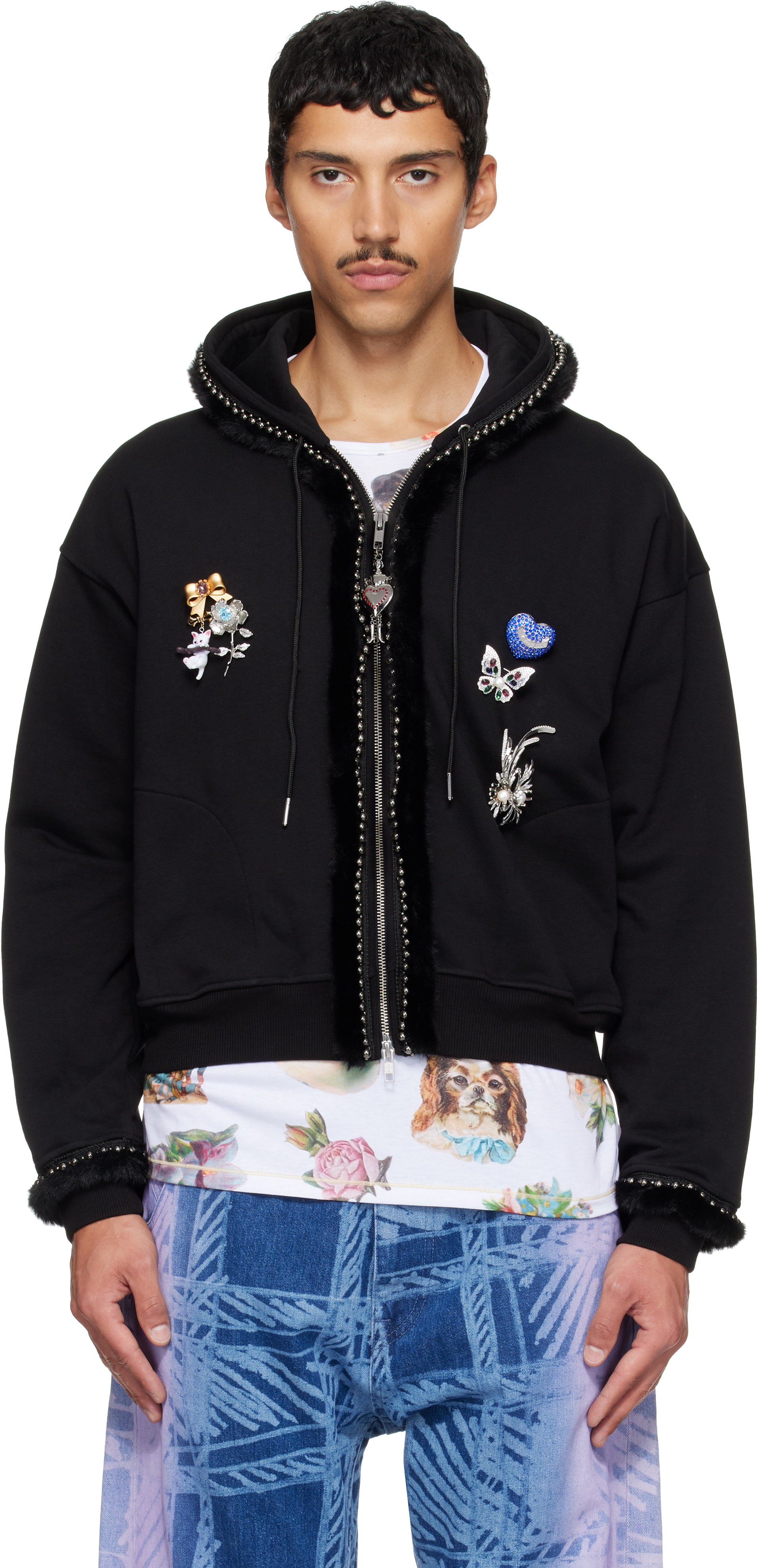 Chopova Lowena: Black Fuzzy Pearl Zip Hoodie | SSENSE Chopova Lowena: Black Fuzzy Pearl Zip Hoodie | SSENSE