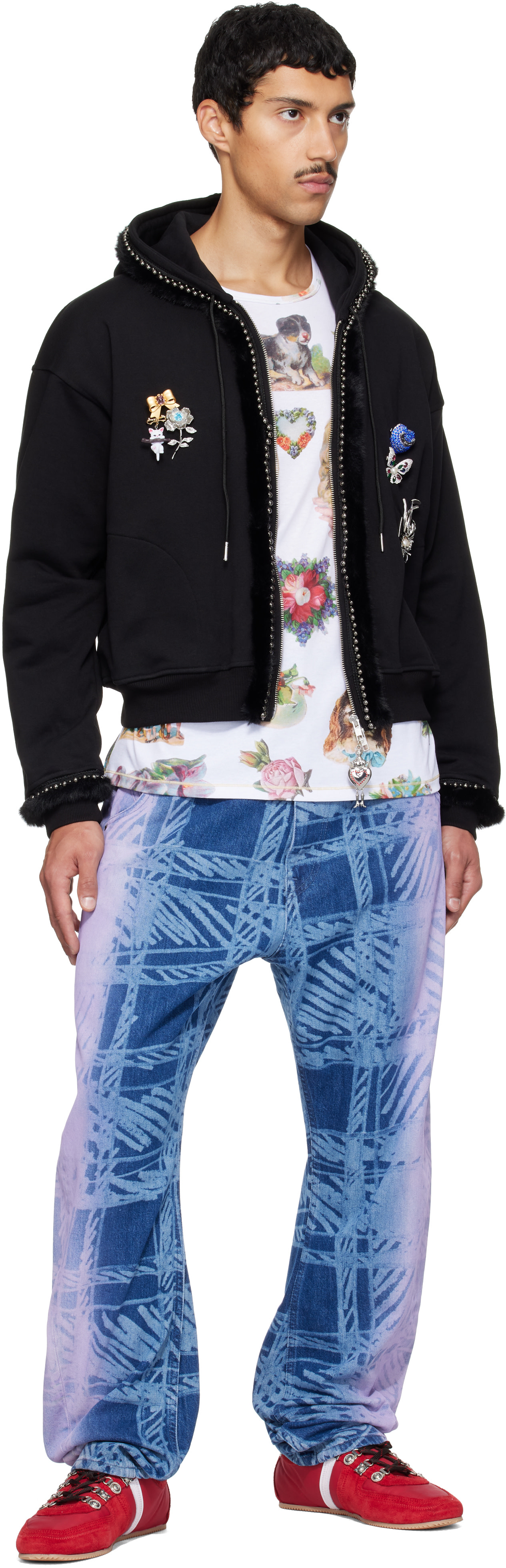 Chopova Lowena: Black Fuzzy Pearl Zip Hoodie | SSENSE