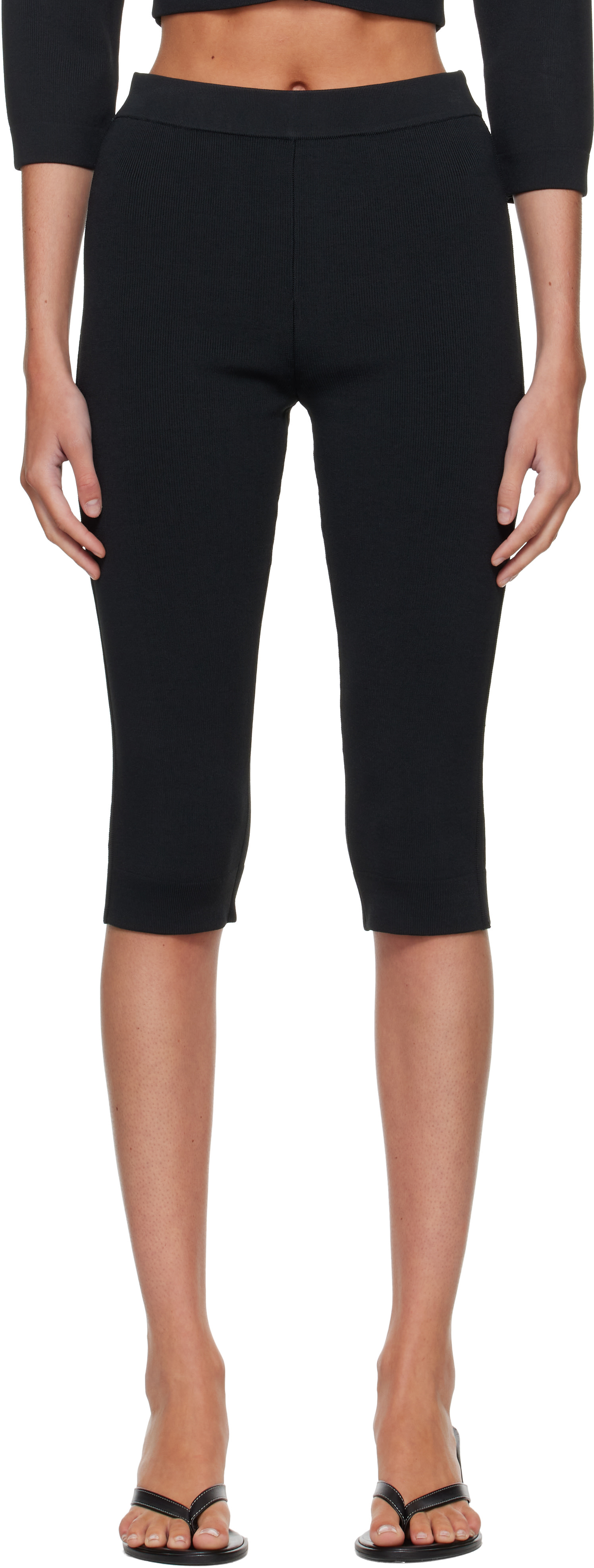 SKIMS: Black Refined Knit Capri Leggings | SSENSE Germany