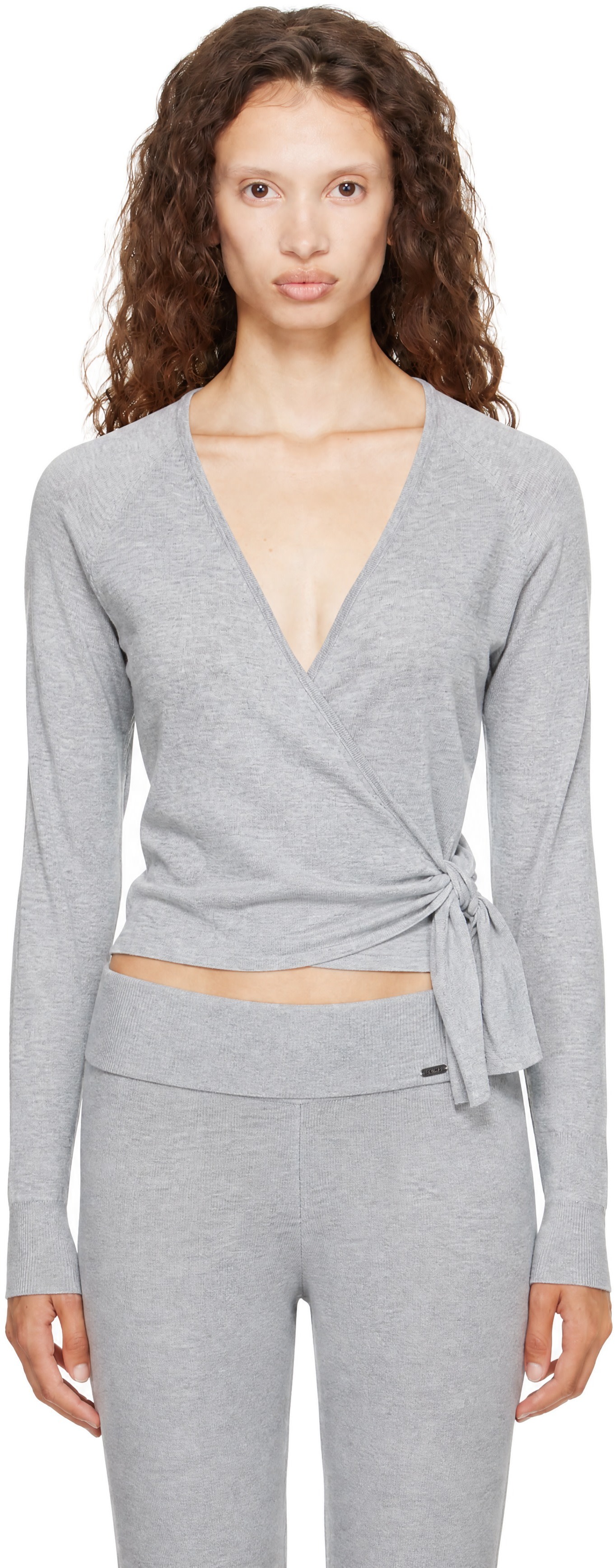 SKIMS - Pull cache-cœur gris en tricot