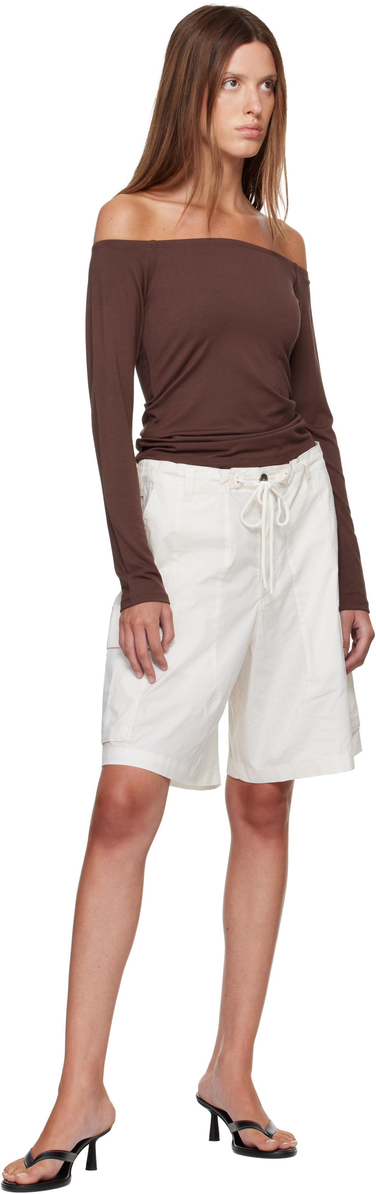 Skims ブラウン 半袖 カットソー ロングワンピース S SKIMS: Brown Smooth Layers Off The Shoulder Top | SSENSE Denmark