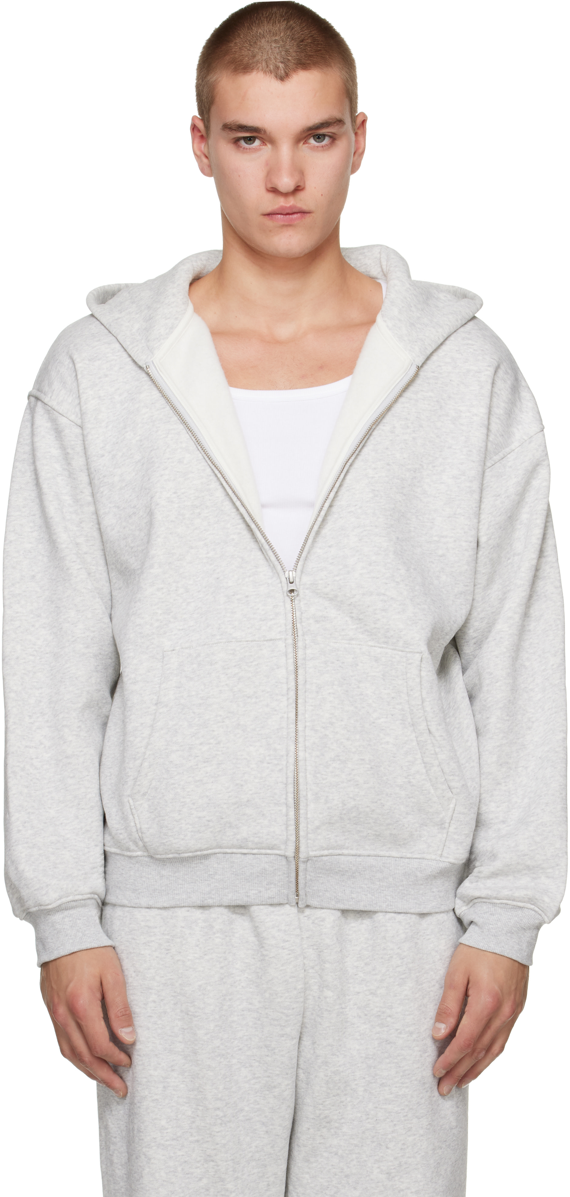 SKIMS: グレー Fleece Lounge リラックス ジップアップフーディ 
