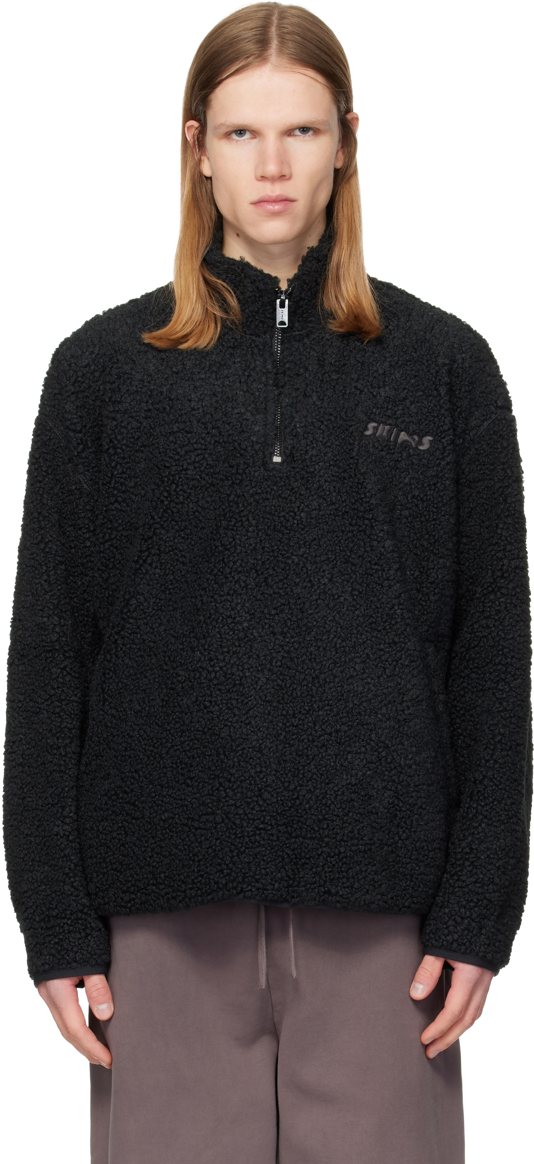 SKIMS - Pull noir en sherpa à glissière un quart
