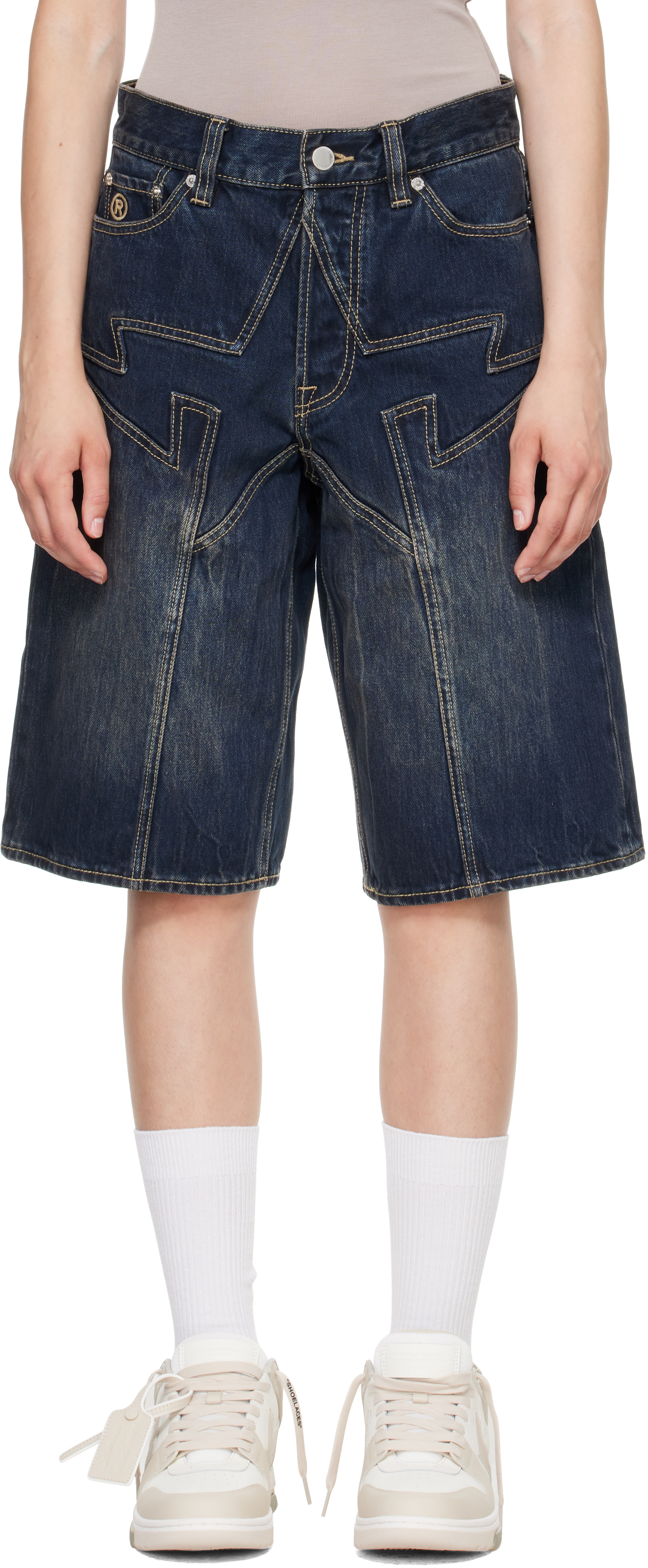 BAPE: Navy BAPE Sta Patch Relaxed Fit Denim Shorts | SSENSE