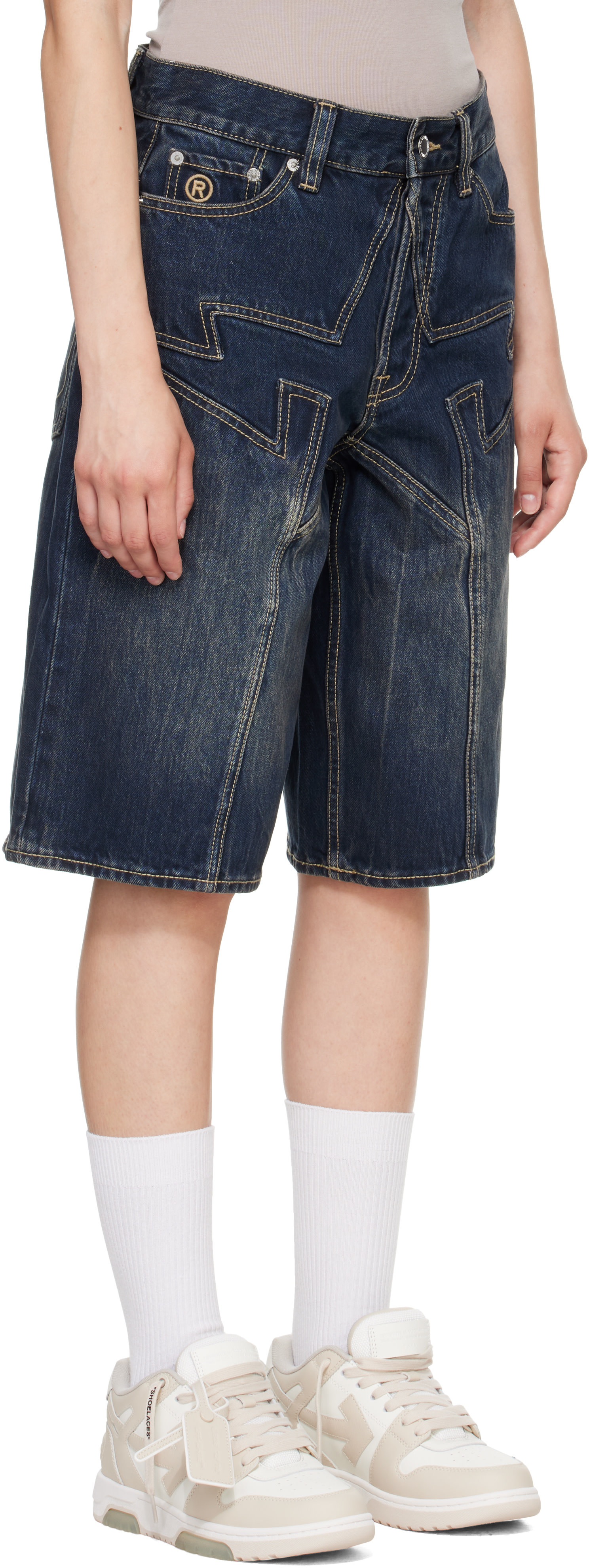BAPE: Navy BAPE Sta Patch Relaxed Fit Denim Shorts | SSENSE