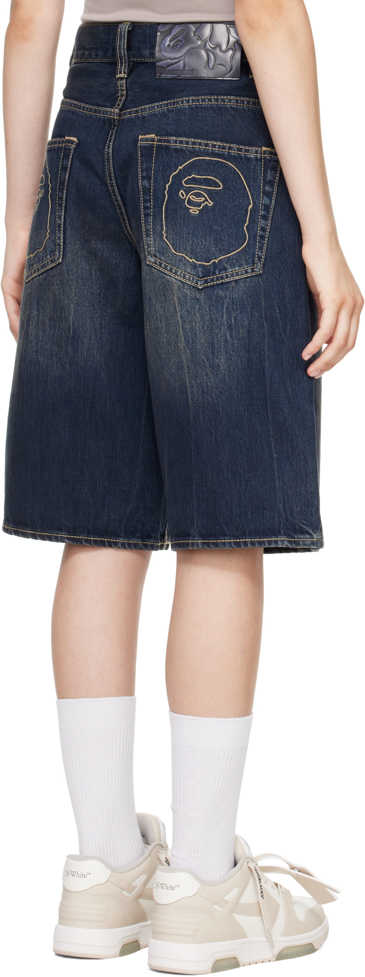 BAPE: Navy BAPE Sta Patch Relaxed Fit Denim Shorts | SSENSE