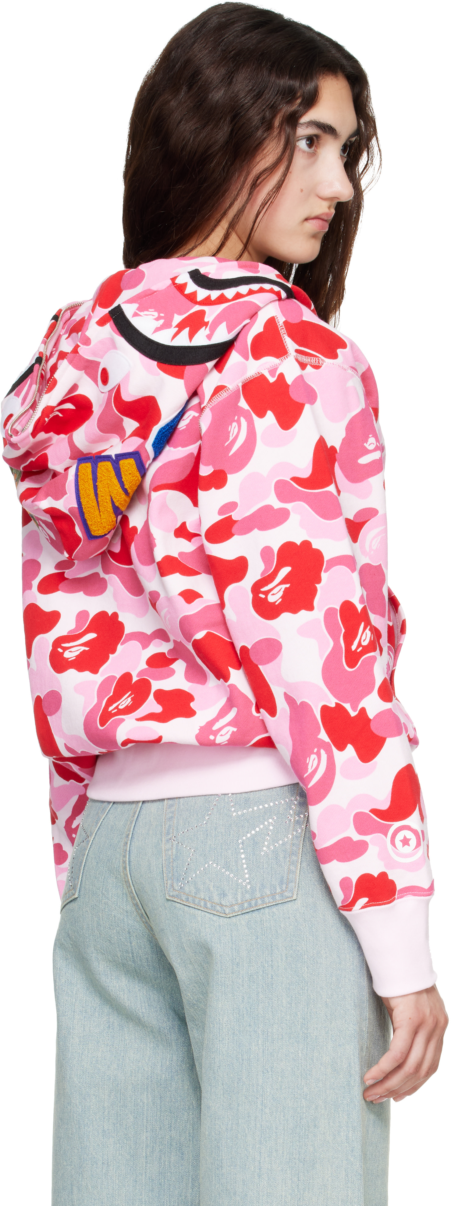 BAPE: Pink ABC Camo Shark Full Zip Hoodie | SSENSE