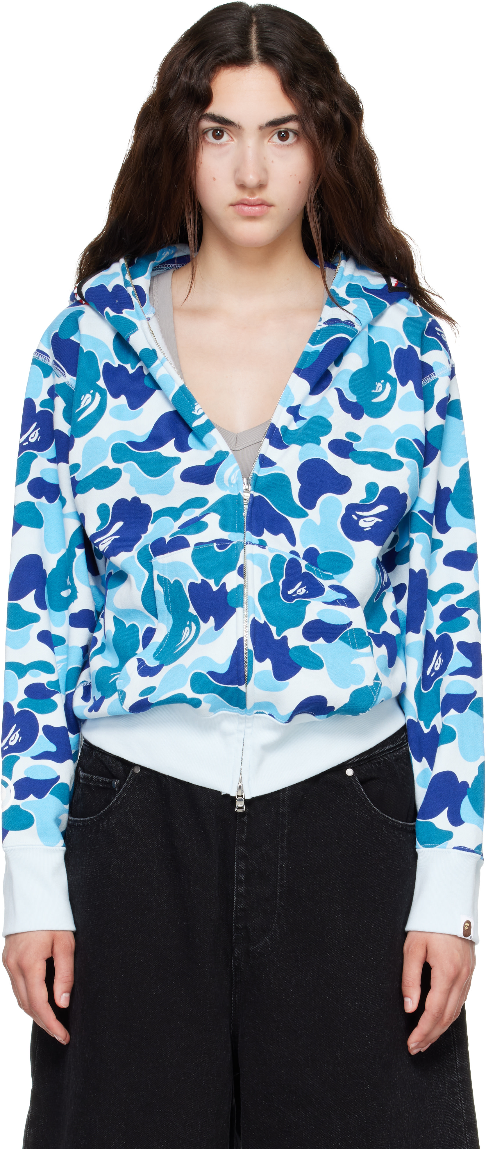 BAPE: Blue ABC Camo Shark Full Zip Hoodie | SSENSE Canada