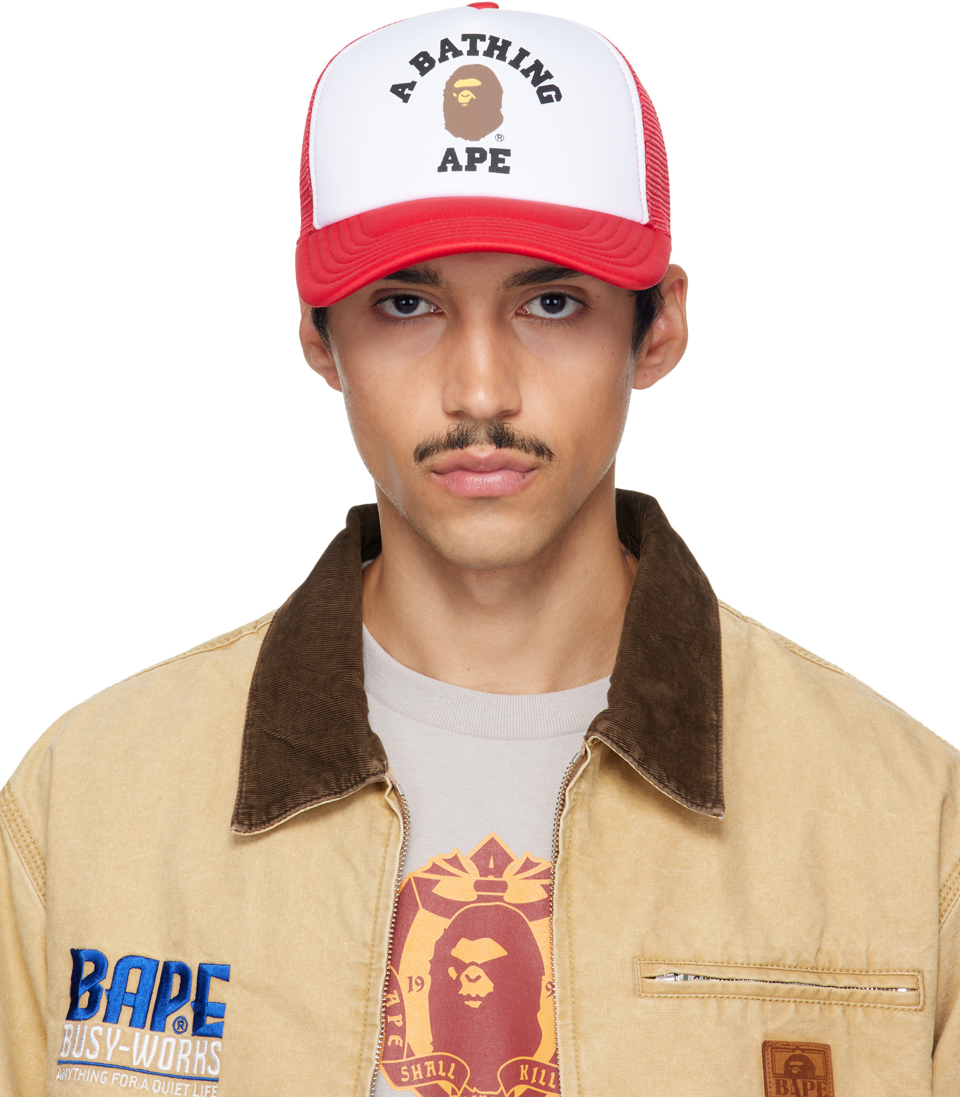 BAPE - Red & White College Mesh Cap