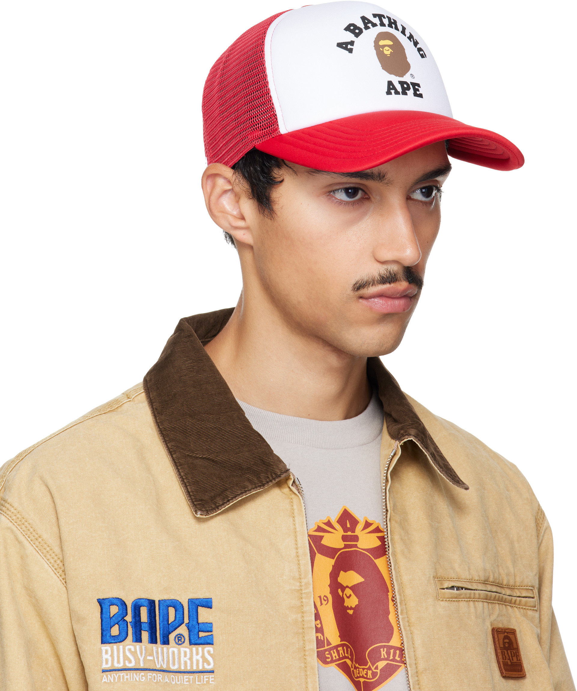 BAPE - Red & White College Mesh Cap