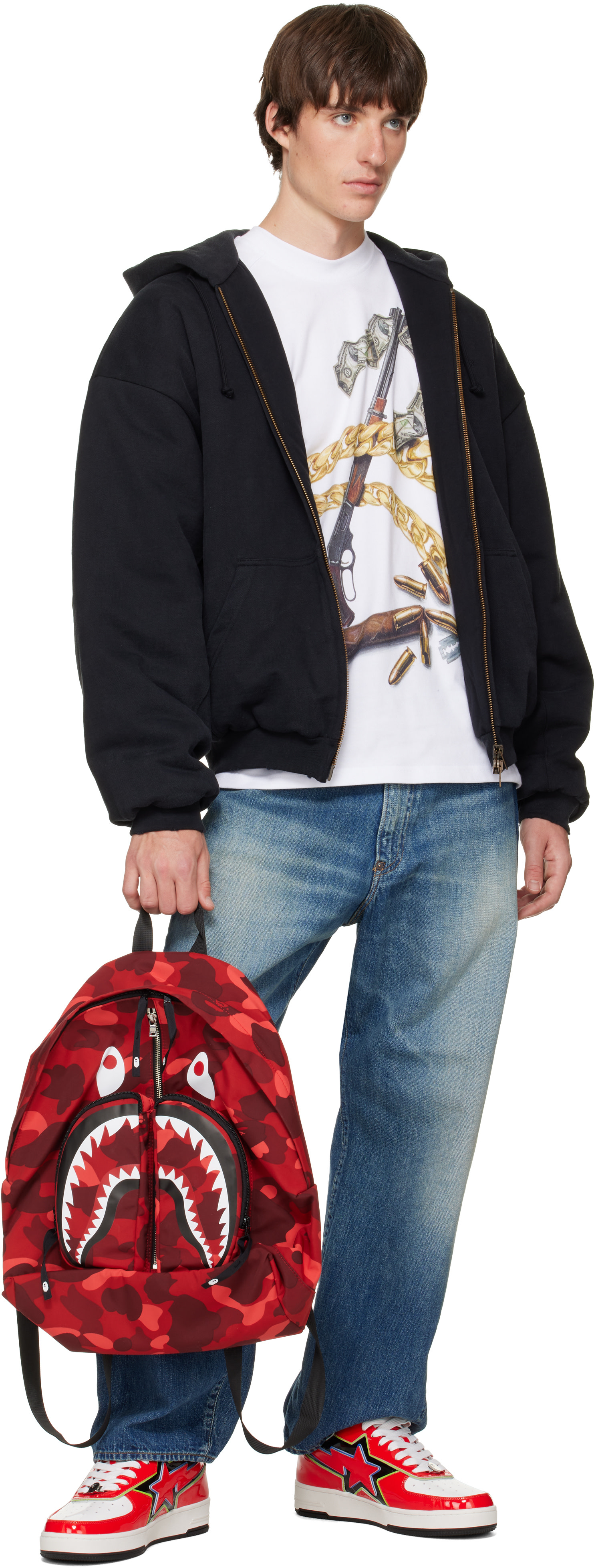 BAPE - Red Color Camo Shark Daypack Backpack