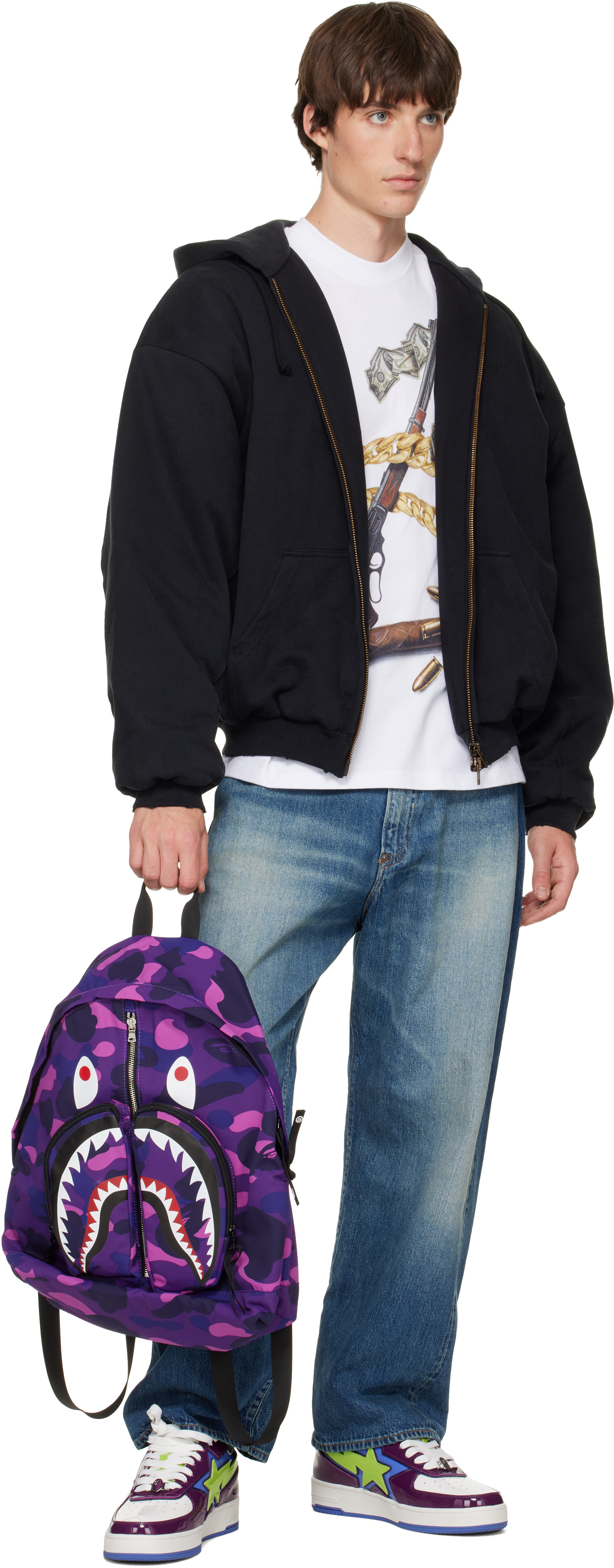 BAPE - Purple Color Camo Shark Daypack Backpack