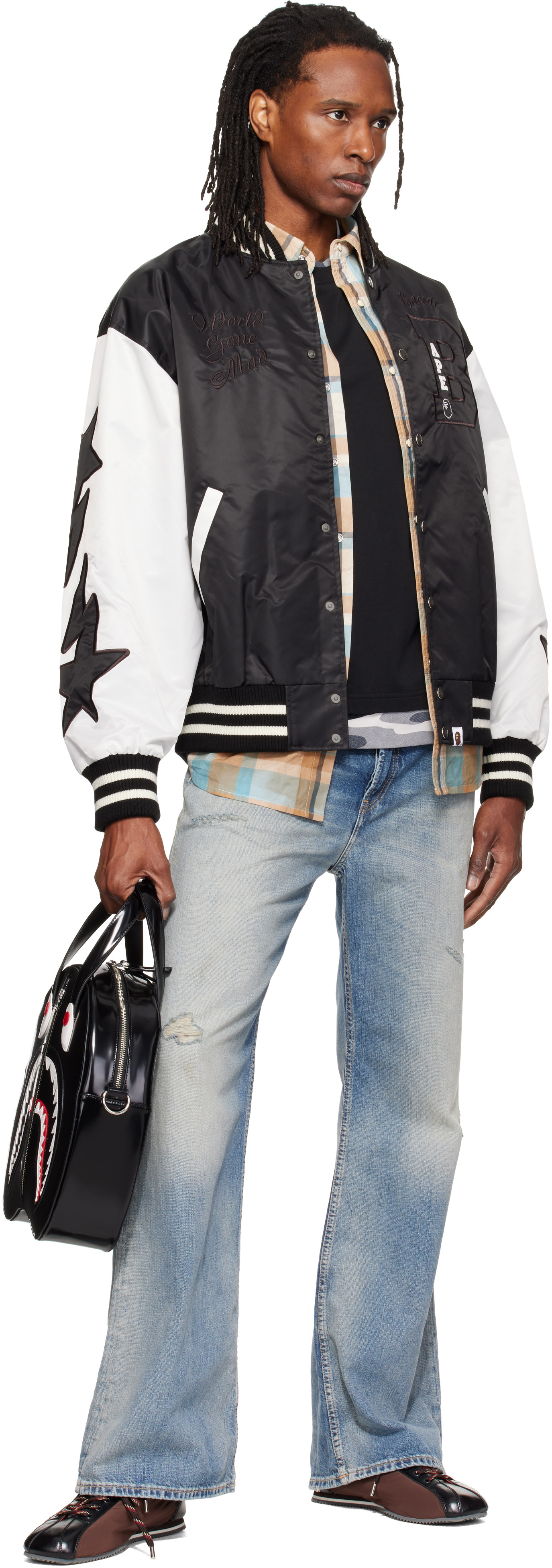 BAPE - Black Shark Leather Shoulder Bag