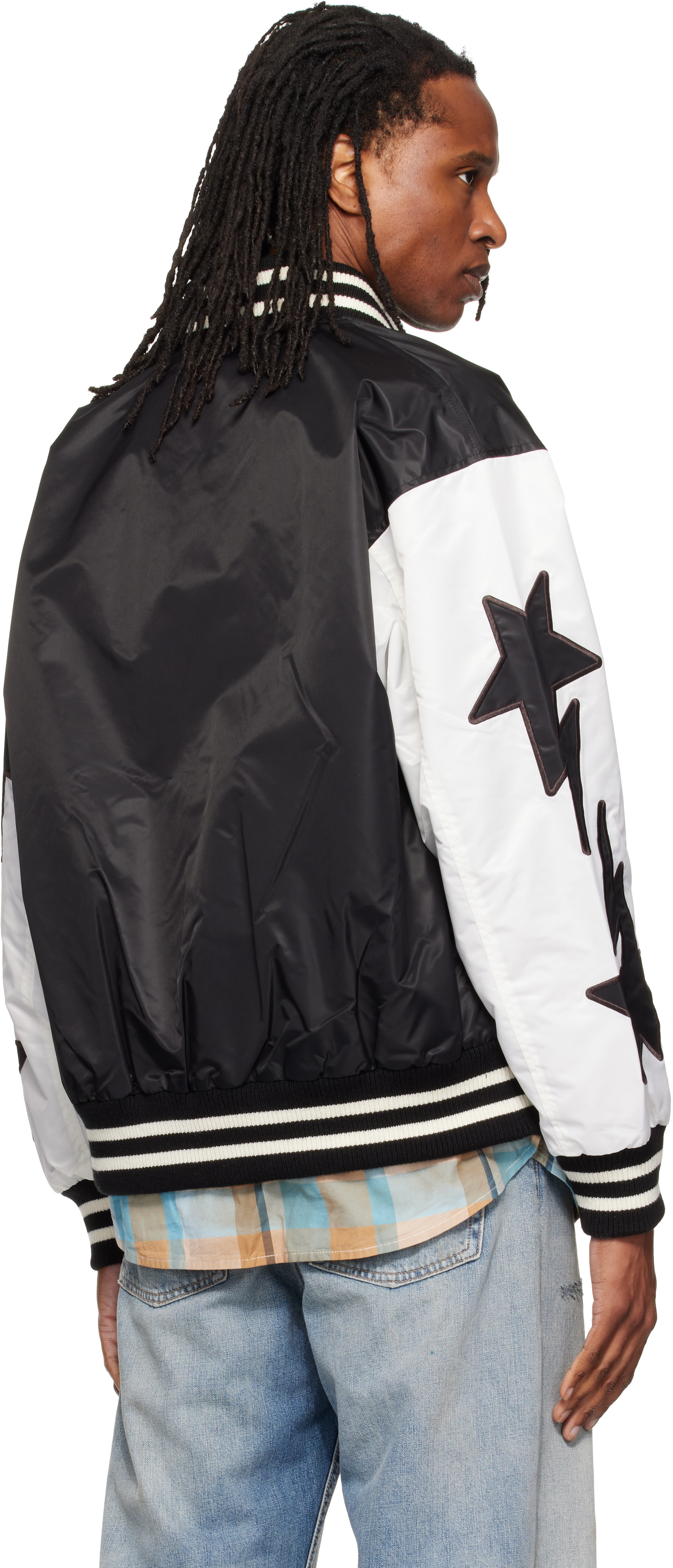 BAPE - ブラック&ホワイト 'BAPE' ナイロン バーシティ ボンバージャケット