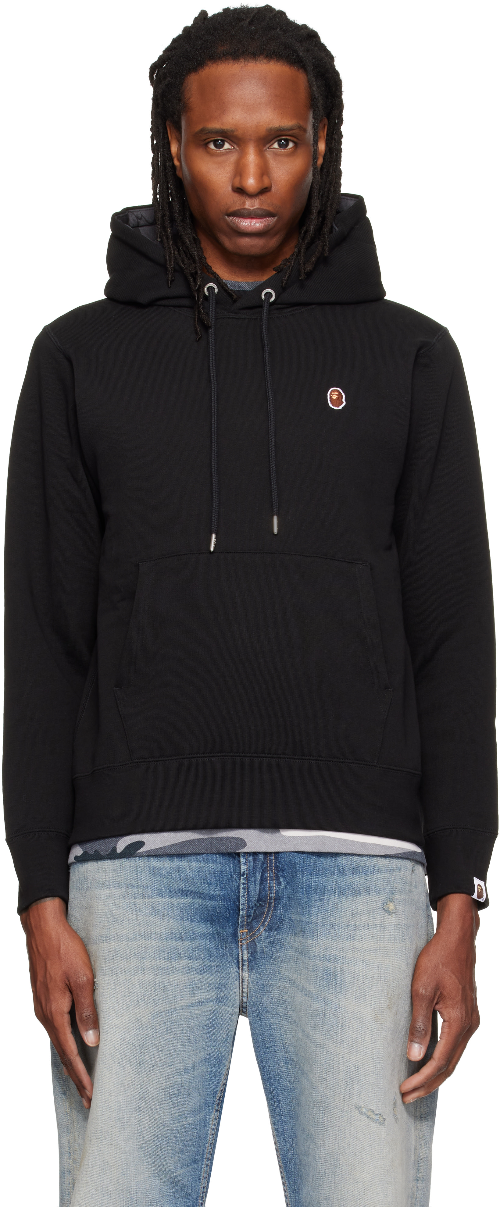 BAPE - Pull à capuche noir à écusson à logo