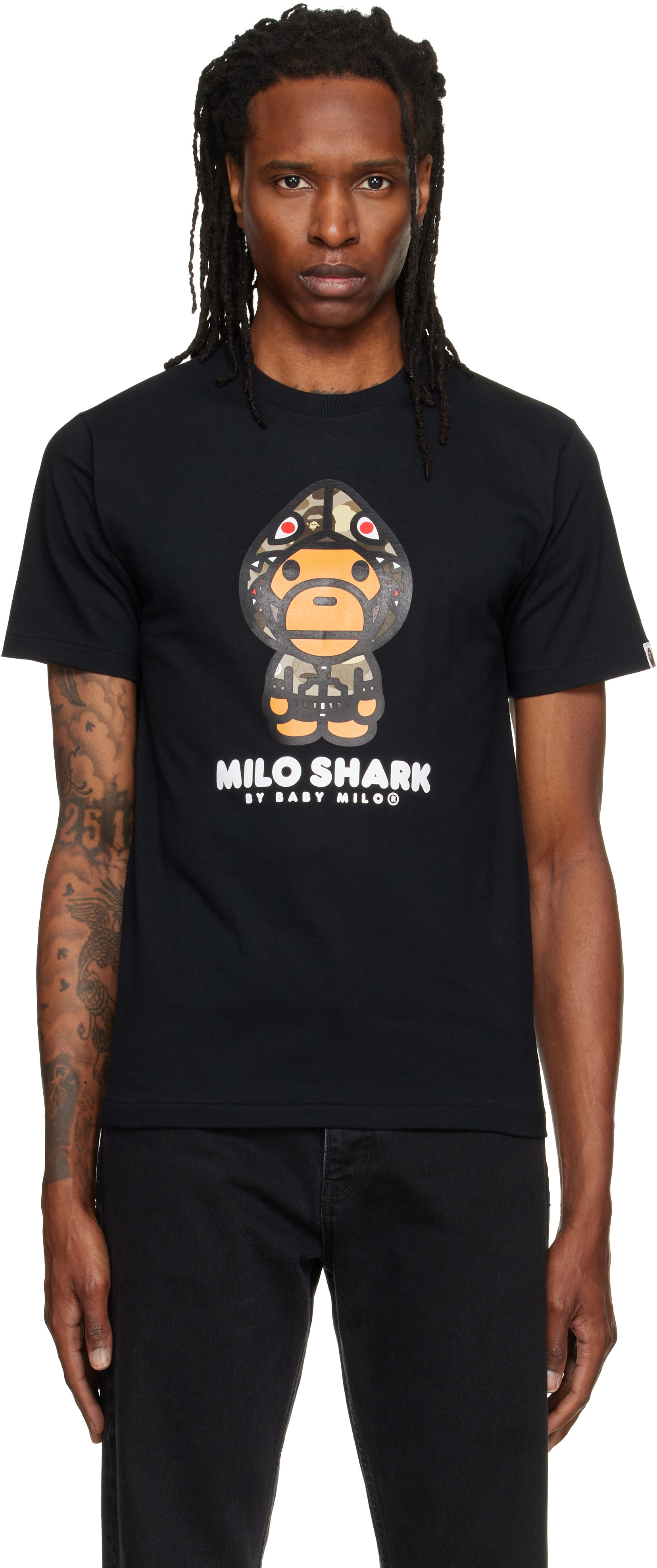 A BATHING APE MILO SHARK Tシャツ ブラック BAPE: Black Color Camo 'Milo Shark' FZH T-shirt | SSENSE