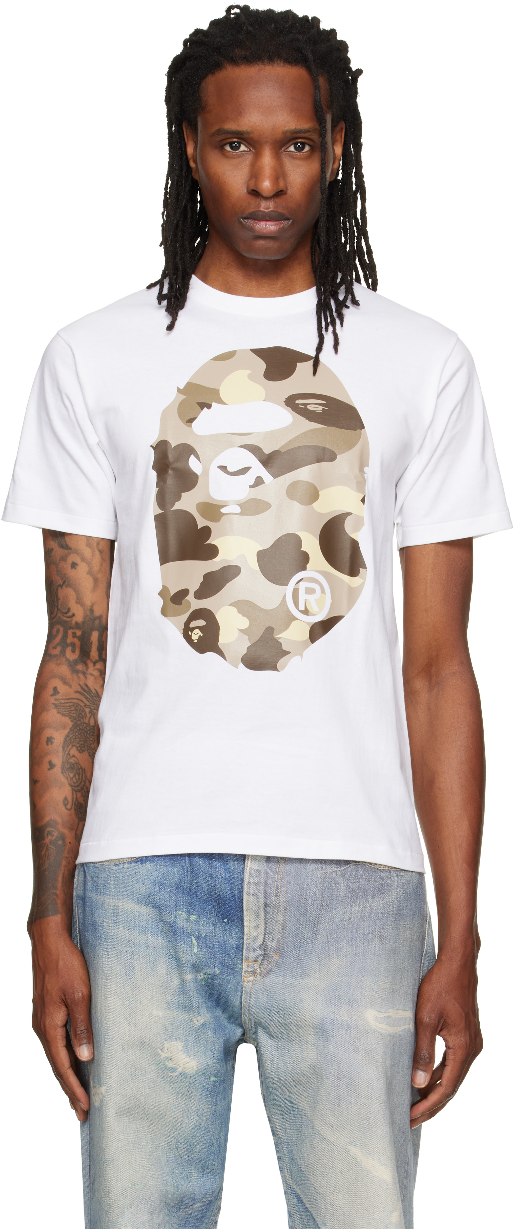 BAPE: White Color Camo Big Ape Head T-shirt | SSENSE