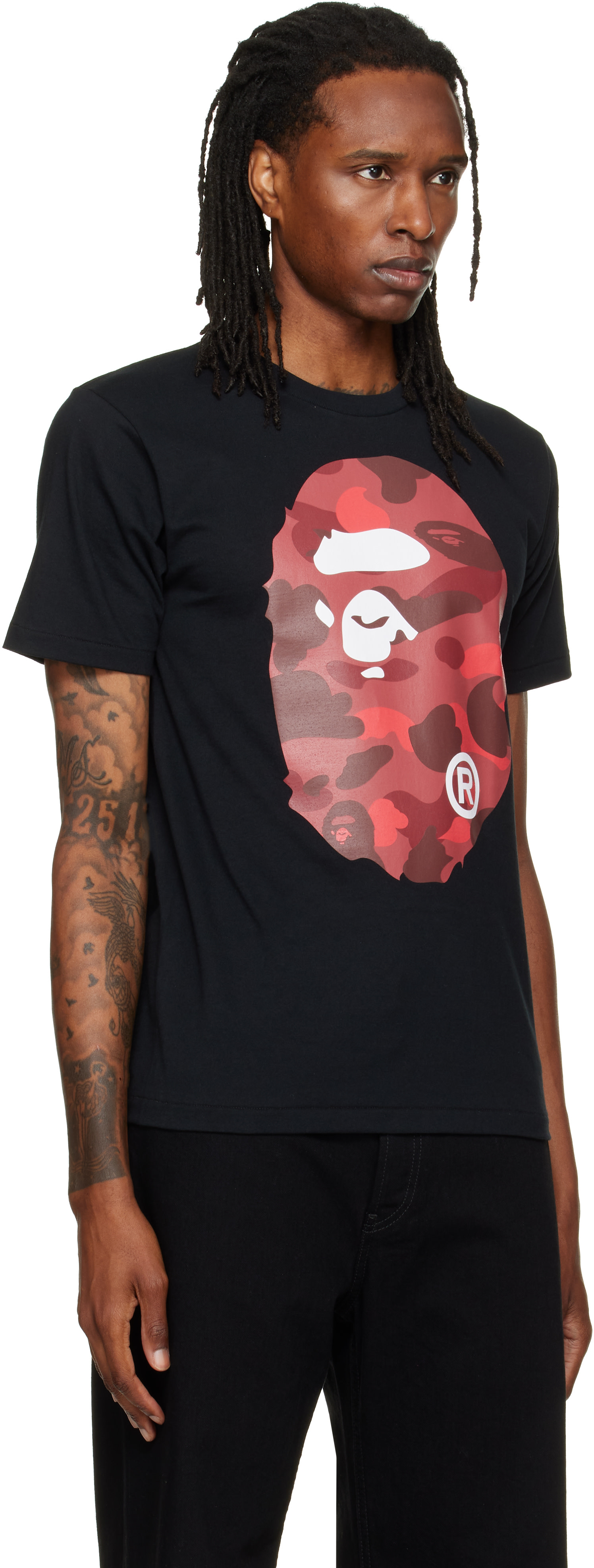 BAPE: Black Color Camo Big Ape Head T-shirt | SSENSE