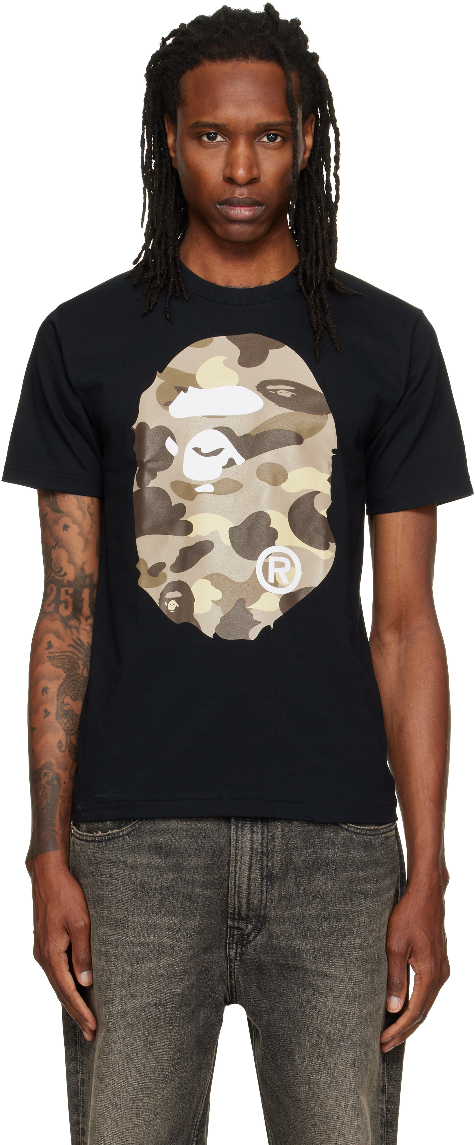 BAPE: Black Color Camo Big Ape Head T-shirt | SSENSE