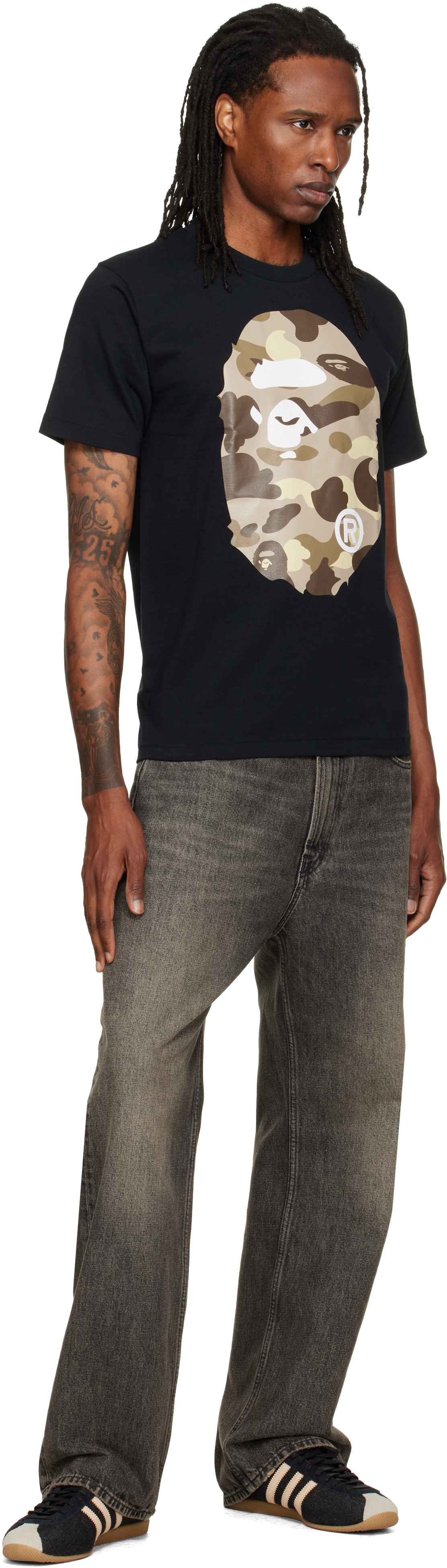 BAPE: Black Color Camo Big Ape Head T-shirt | SSENSE