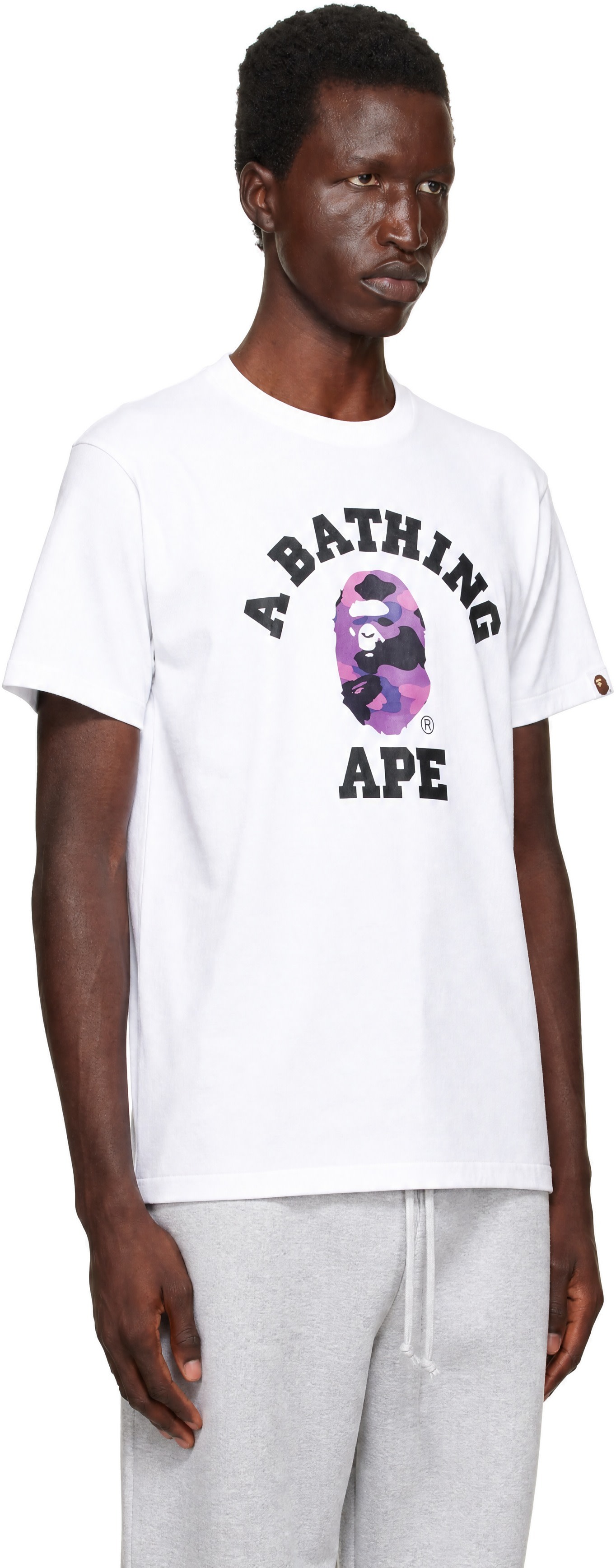 BAPE: White Color Camo College T-shirt | SSENSE