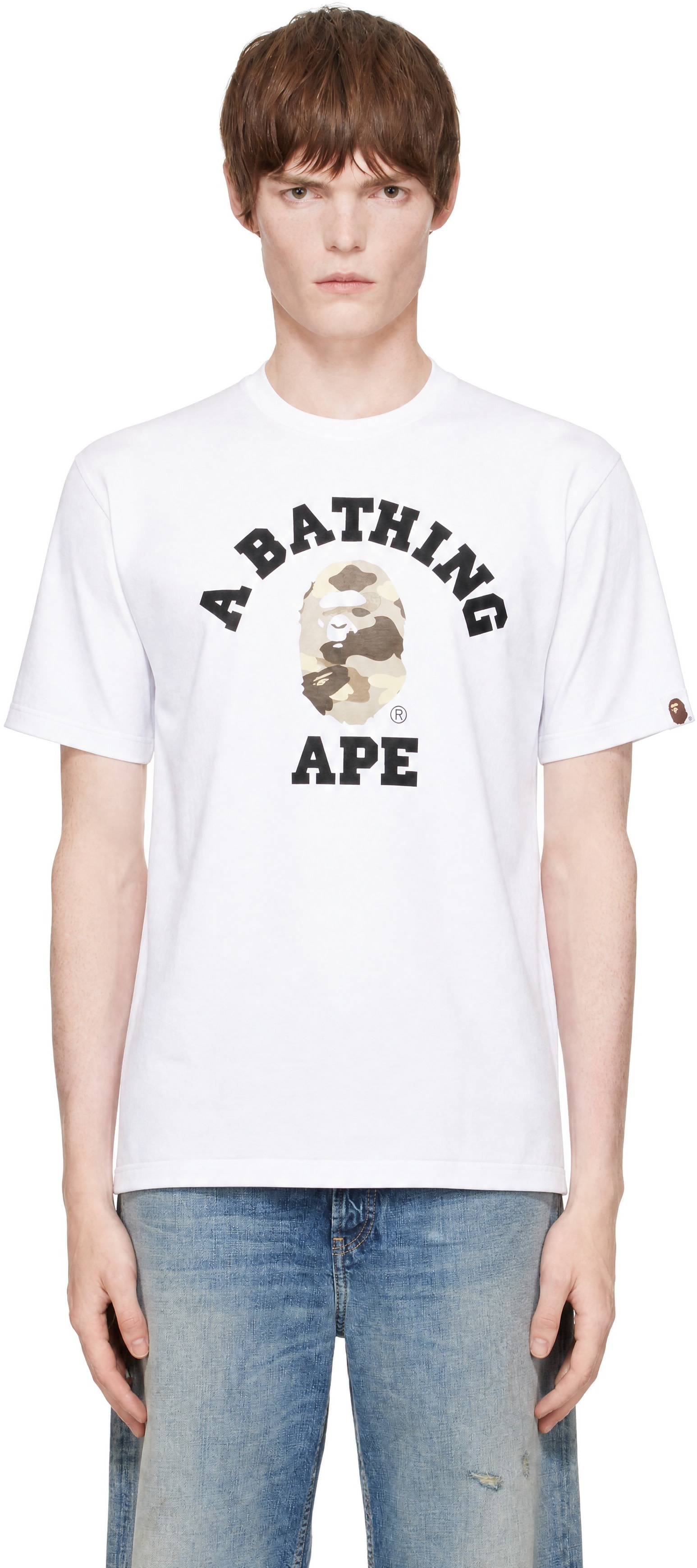BAPE: White Color Camo College T-shirt | SSENSE