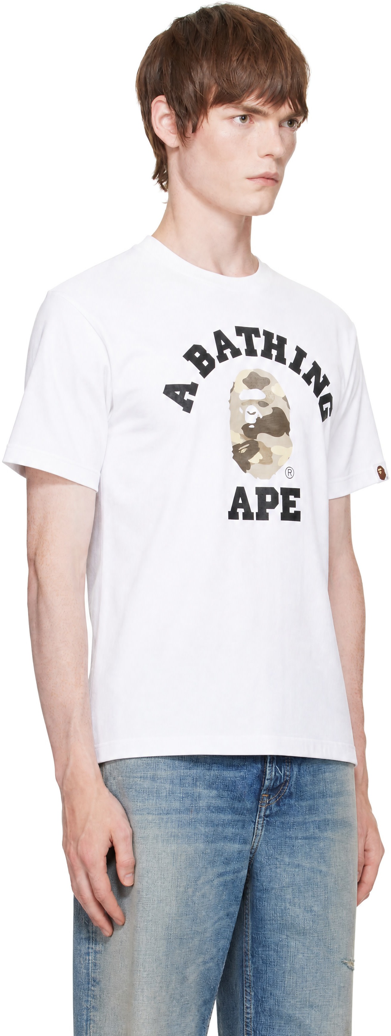 BAPE: White Color Camo College T-shirt | SSENSE