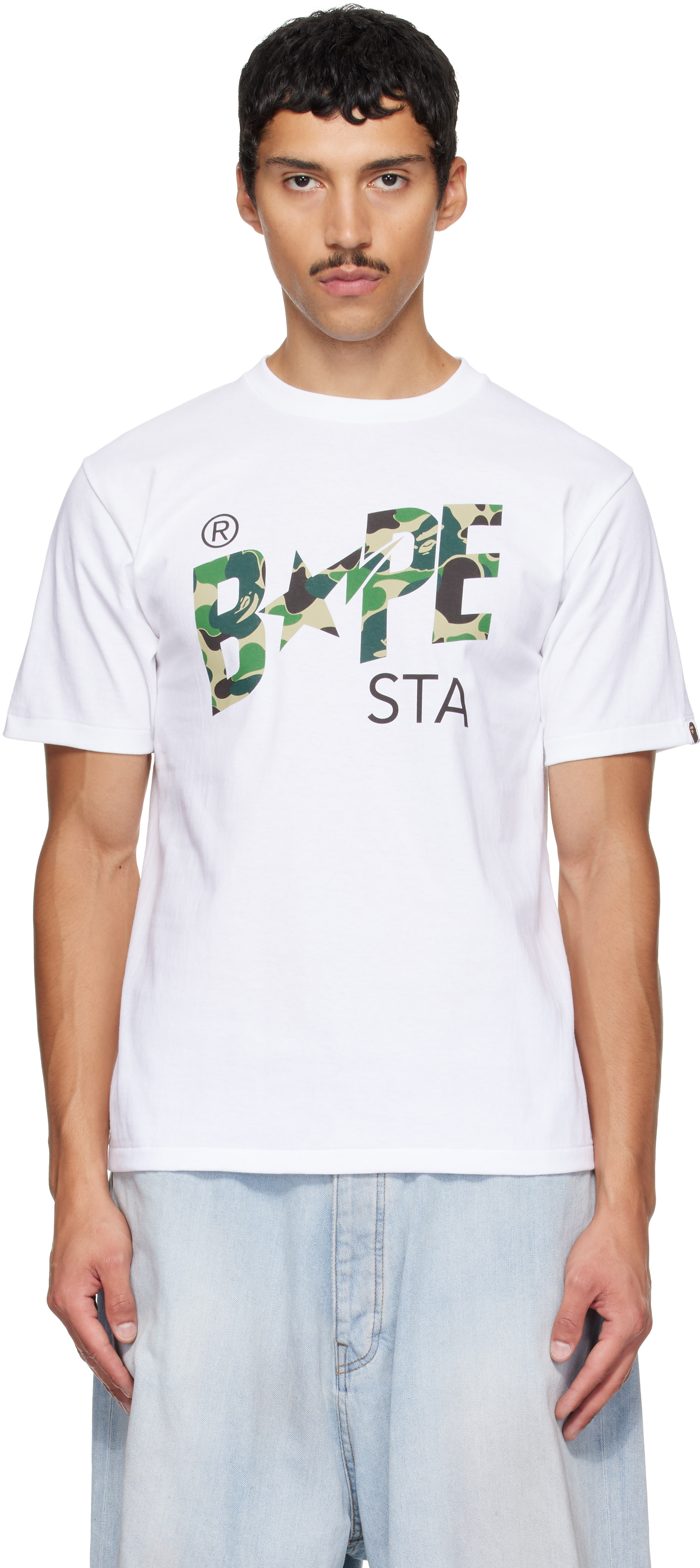 BAPE: White ABC Camo 'BAPE STA' T-shirt | SSENSE