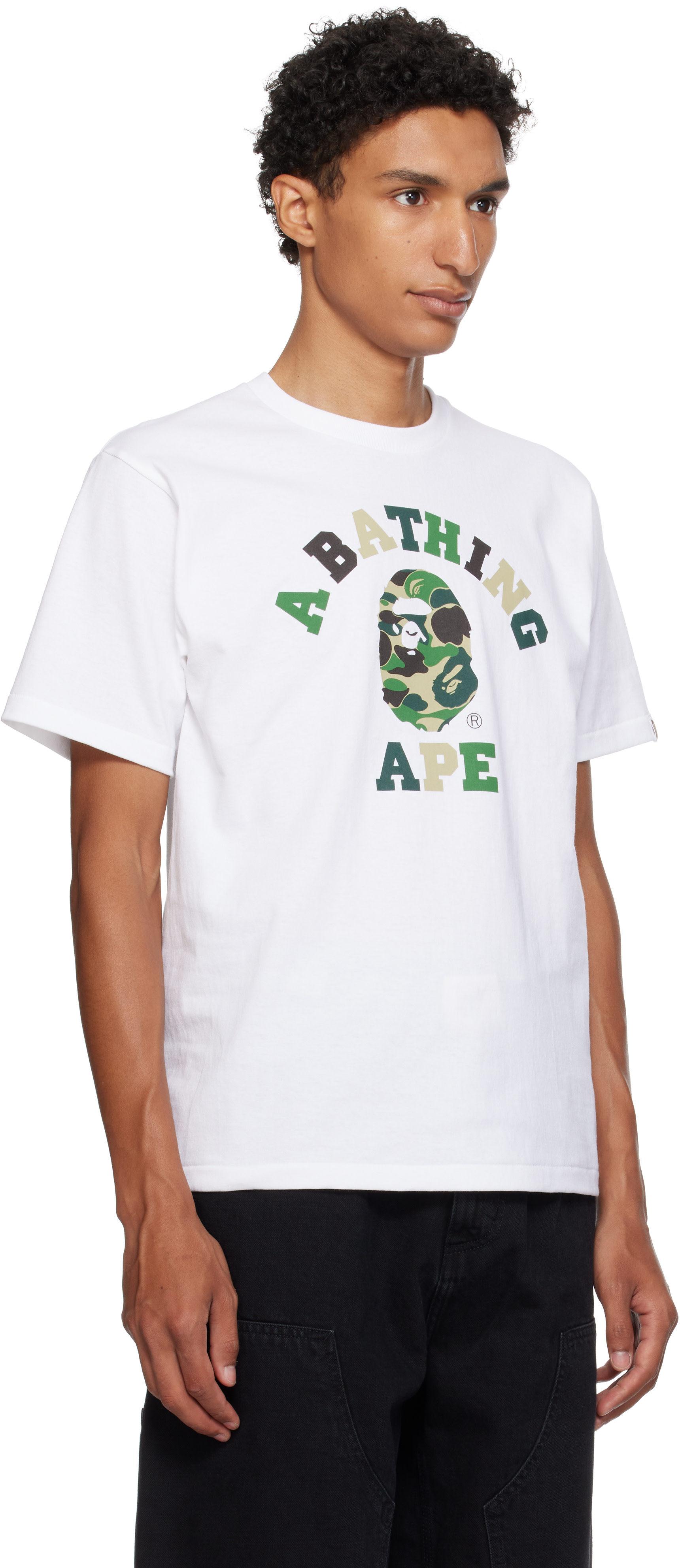 BAPE: White ABC Camo College T-shirt | SSENSE